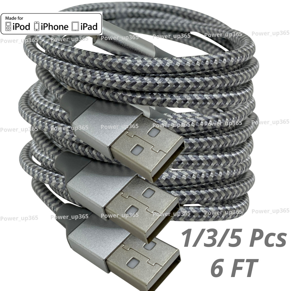 1/3/5 Pack 6ft USB Charger Cable Braided For iPhone 14 13 12 11 XR Charging Cord