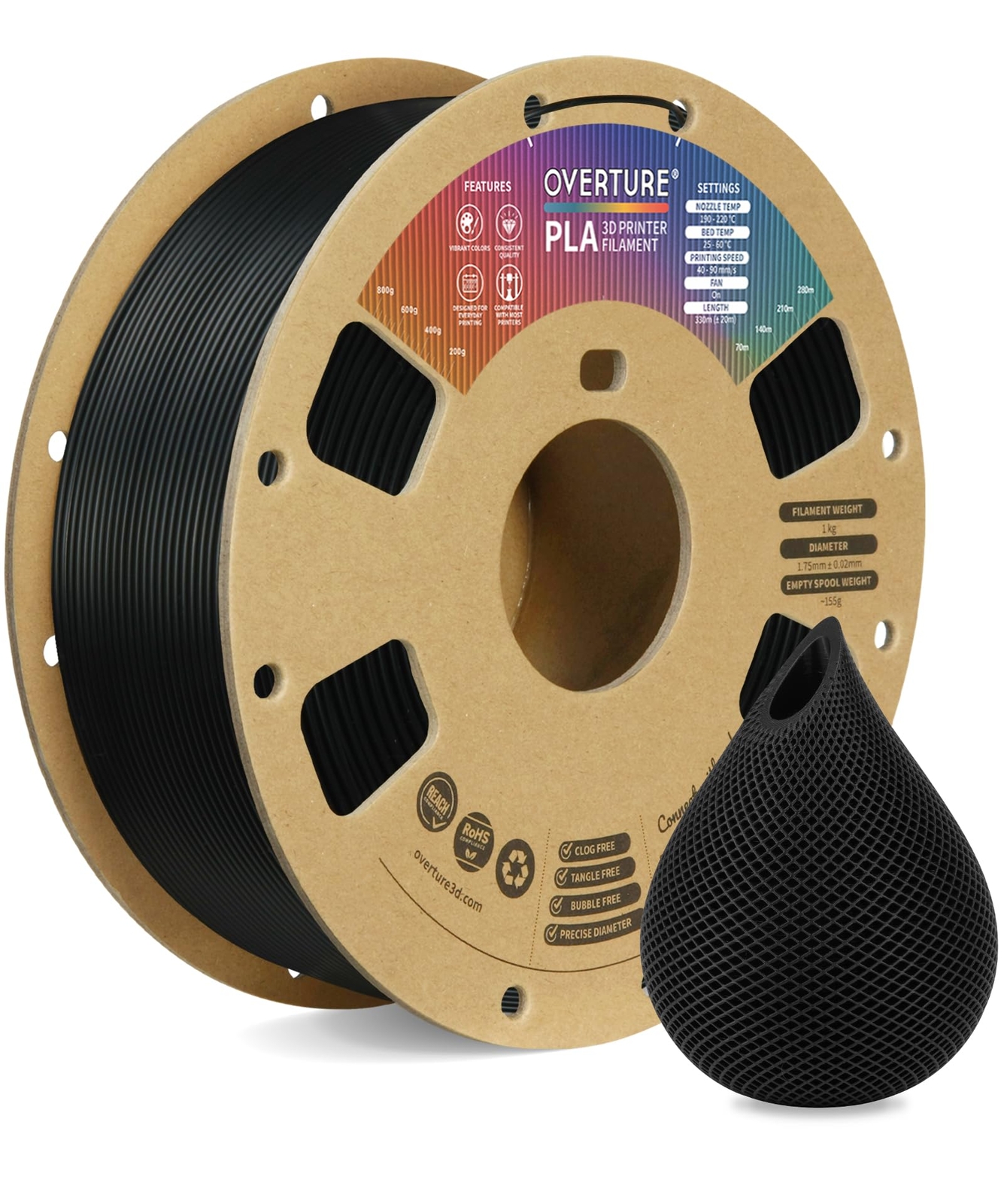 OVERTURE PLA Filament 1.75mm PLA 3D Printer Filament 1kg Cardboard Spool (2.2...