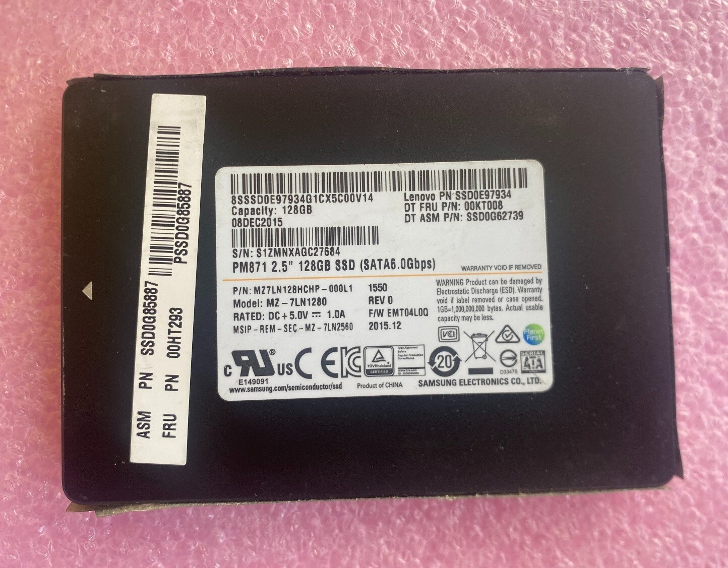 Samsung PM871 128GB MZ-7LN1280 2.5" SATA 6Gbps SSD0E97934 Solid State Drive