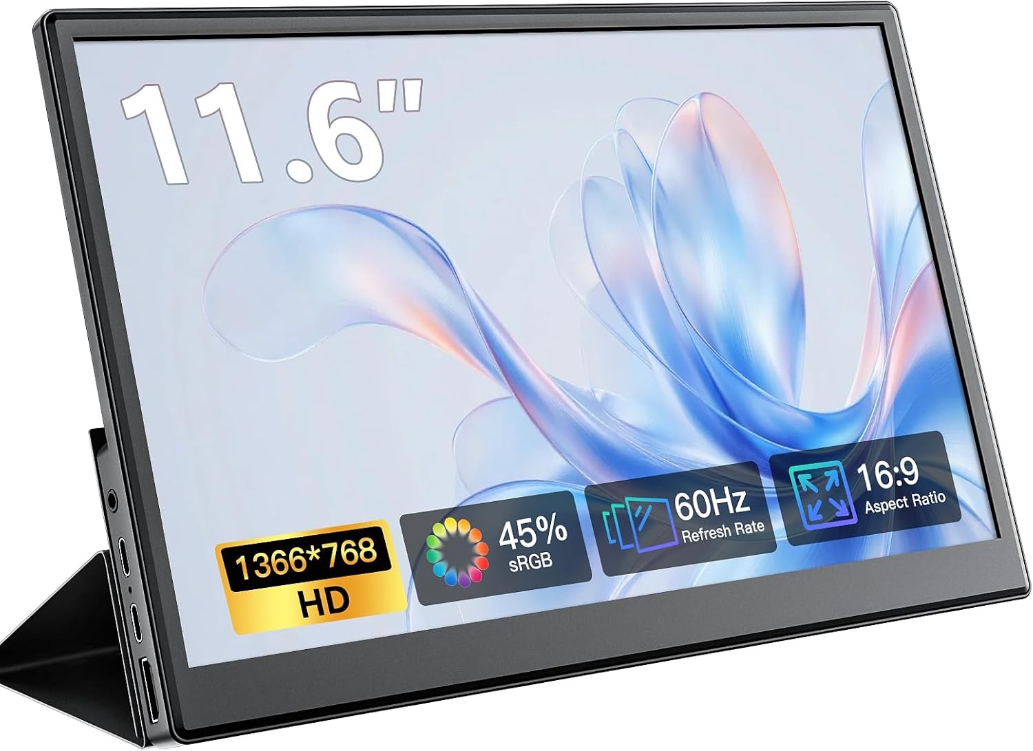 11.6 Inch Portable Monitor, HDMI Dual USB-C External Display for Laptop