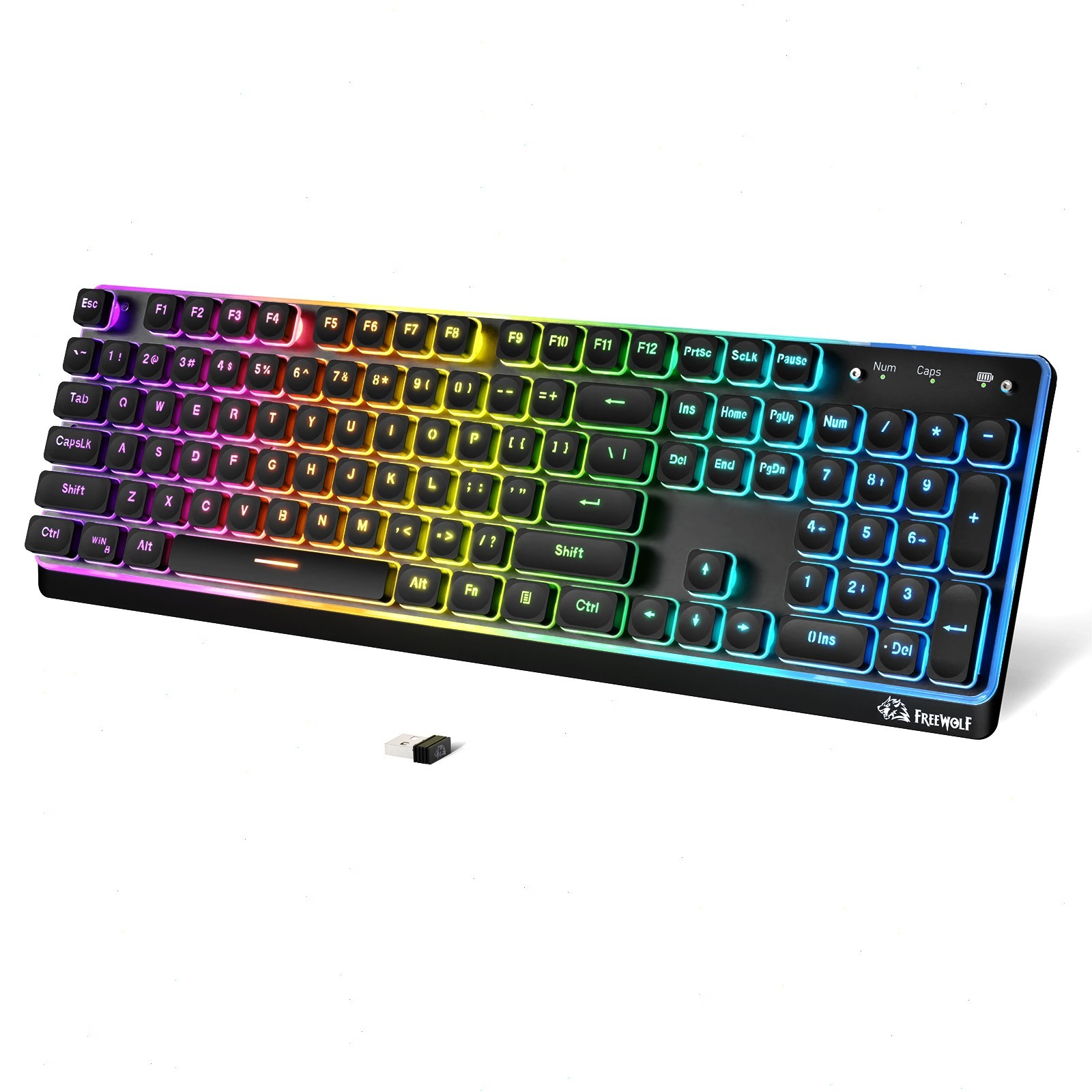 FREEWOLF M104 Wireless Gaming Keyboard RGB 4000mAh Metal Panel Wired/BT/2.4GHz