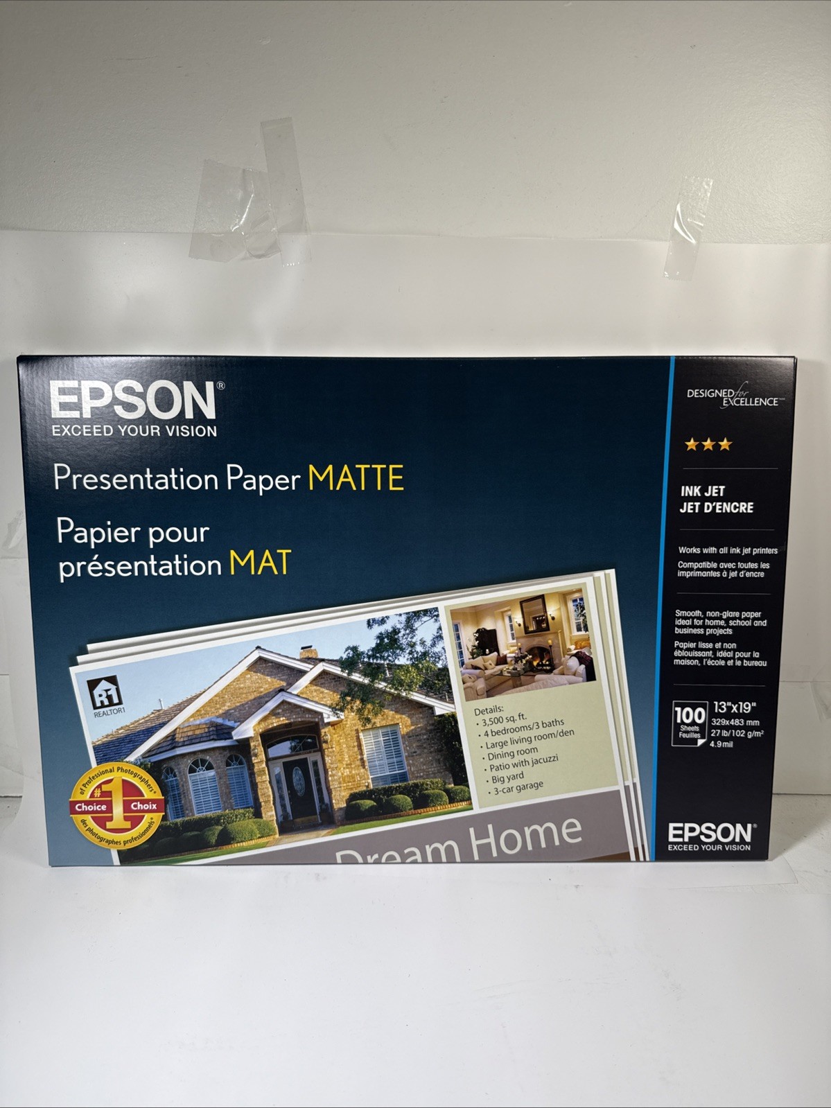 Epson S041069L Matte Presentation Paper, 27 lbs., Matte, 13 x 19 - 100 Sheets