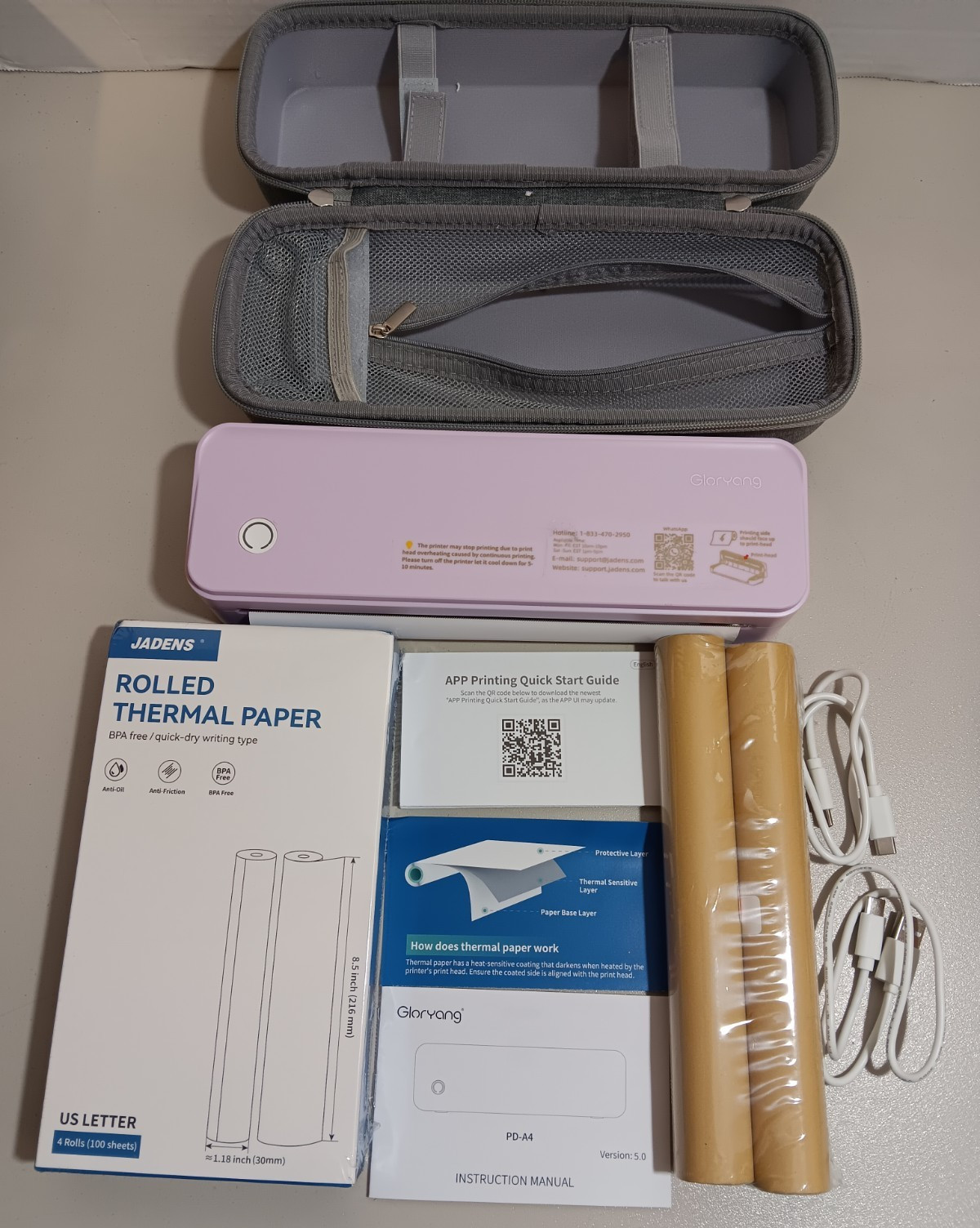 Gloryang - Model# PD-A4 Mobile Thermal Printer Bluetooth Portable - Pink