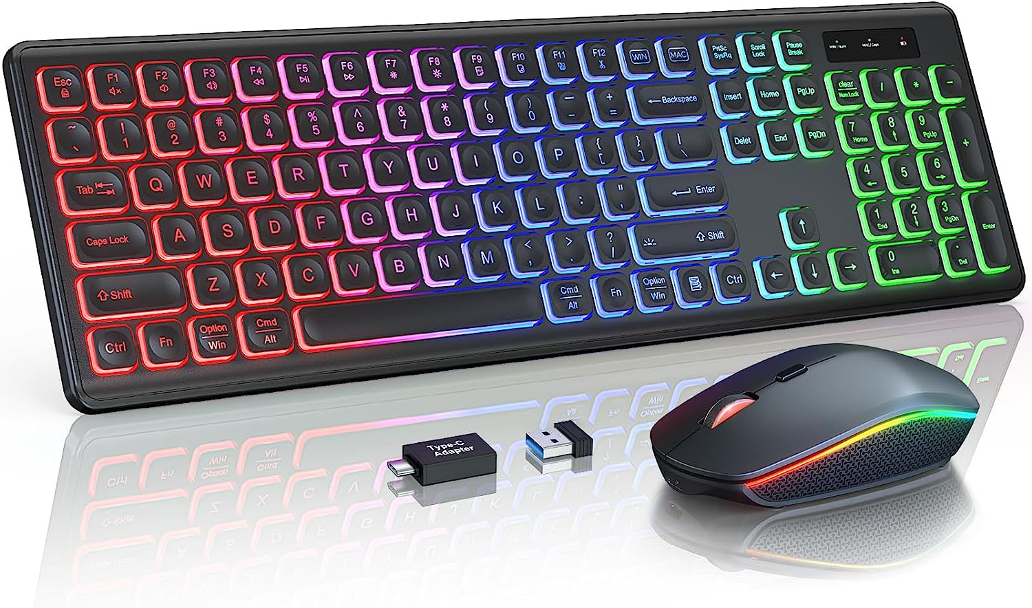 Wireless RGB Keyboard Mouse Combo Rechargeable Full Size 2.4GHz Quiet White
