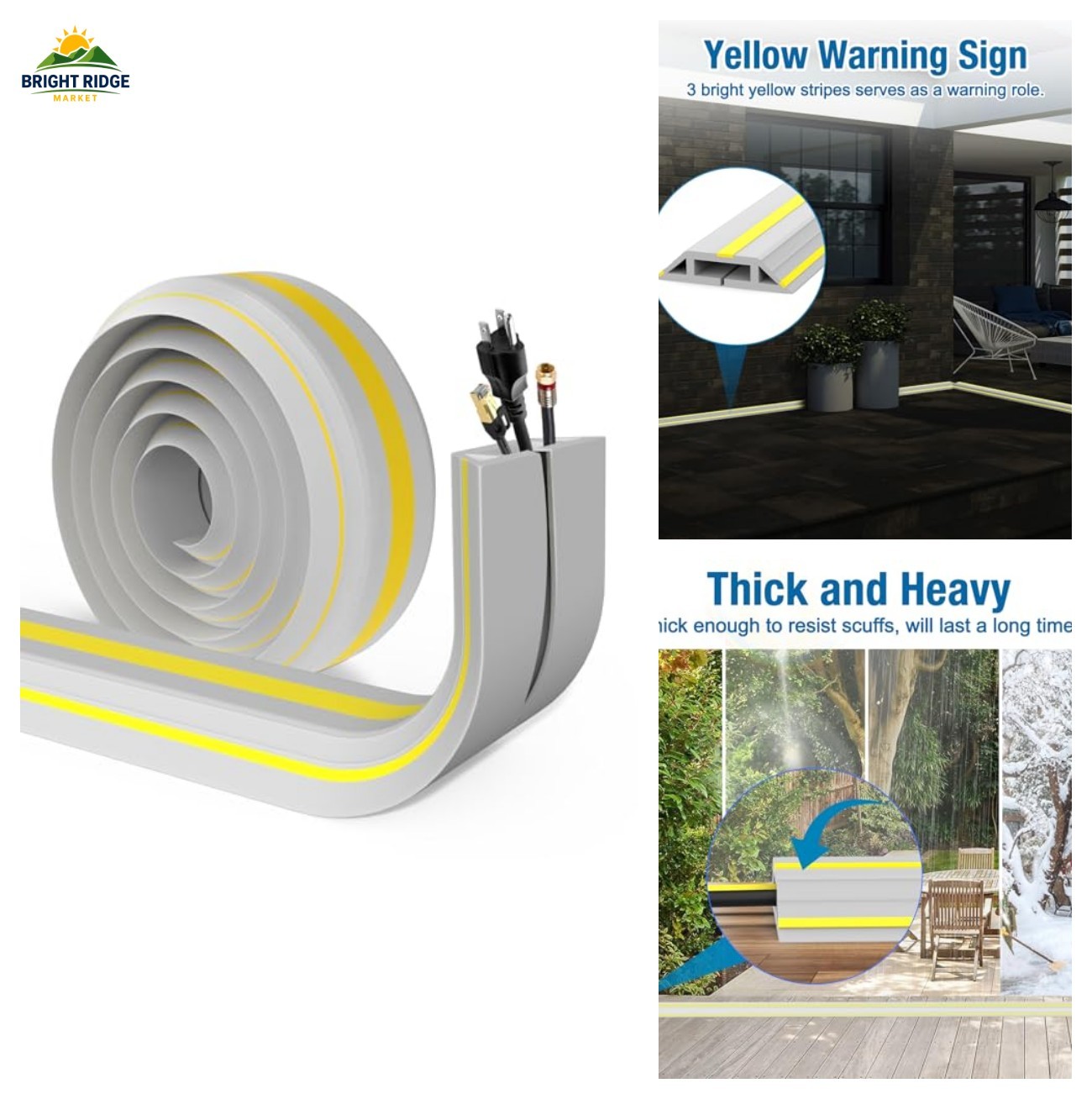 Floor Cord Cover 4ft Heavy Duty Rubber Cable Protector Trip Hazard Prevention