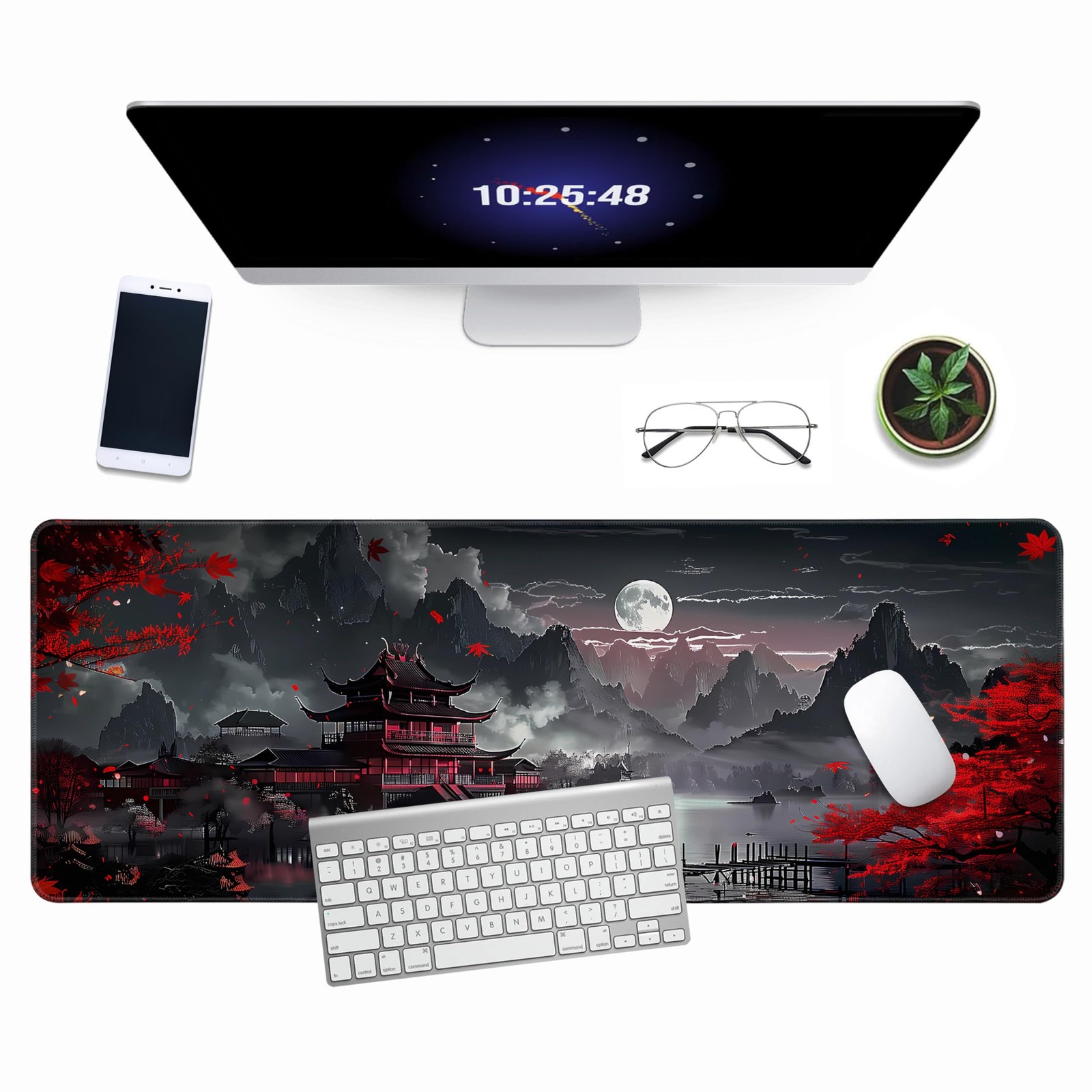 Japanese Riverside Full Moon Large Gaming Mouse Pad Keyboard Mat 31.5x11.8 Inch
