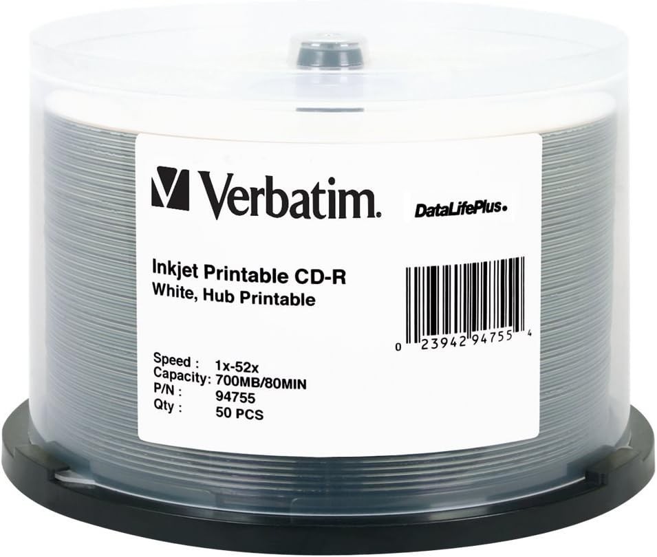 CD-R 700MB 52X DataLifePlus White Inkjet Printable, Hub Printable - 50pk Spin...