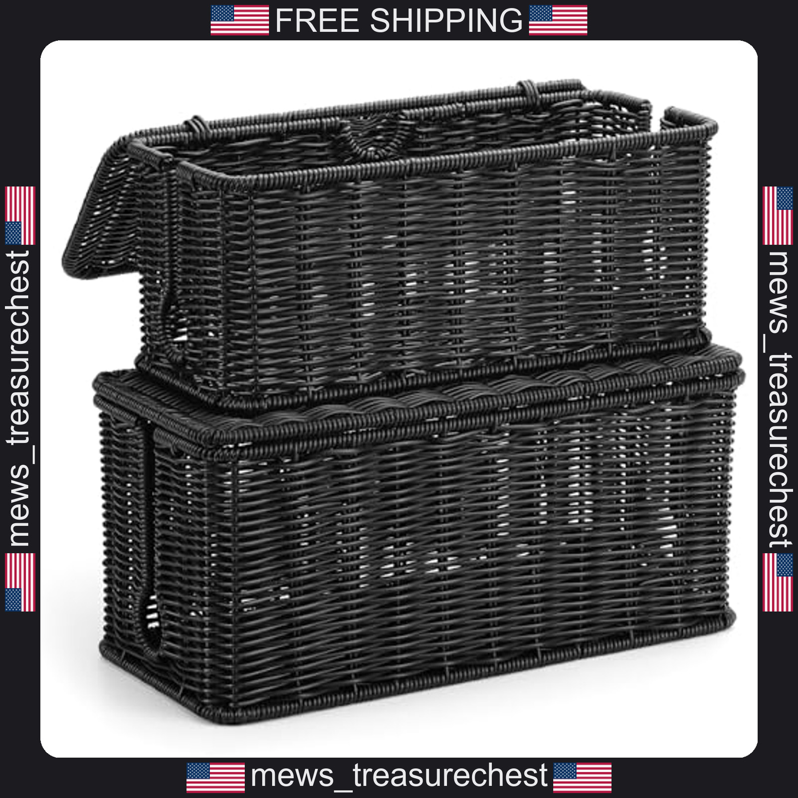 Rattan Cable Management Box Black for Power Strips, 2 Pack (M & L)