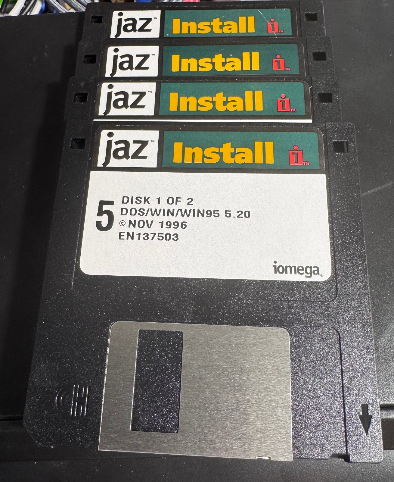 VINTAGE IOMEGA ZIP INSTALL FLOPPY DISKS -- COMPLETE SET OF 4 FROM 1996