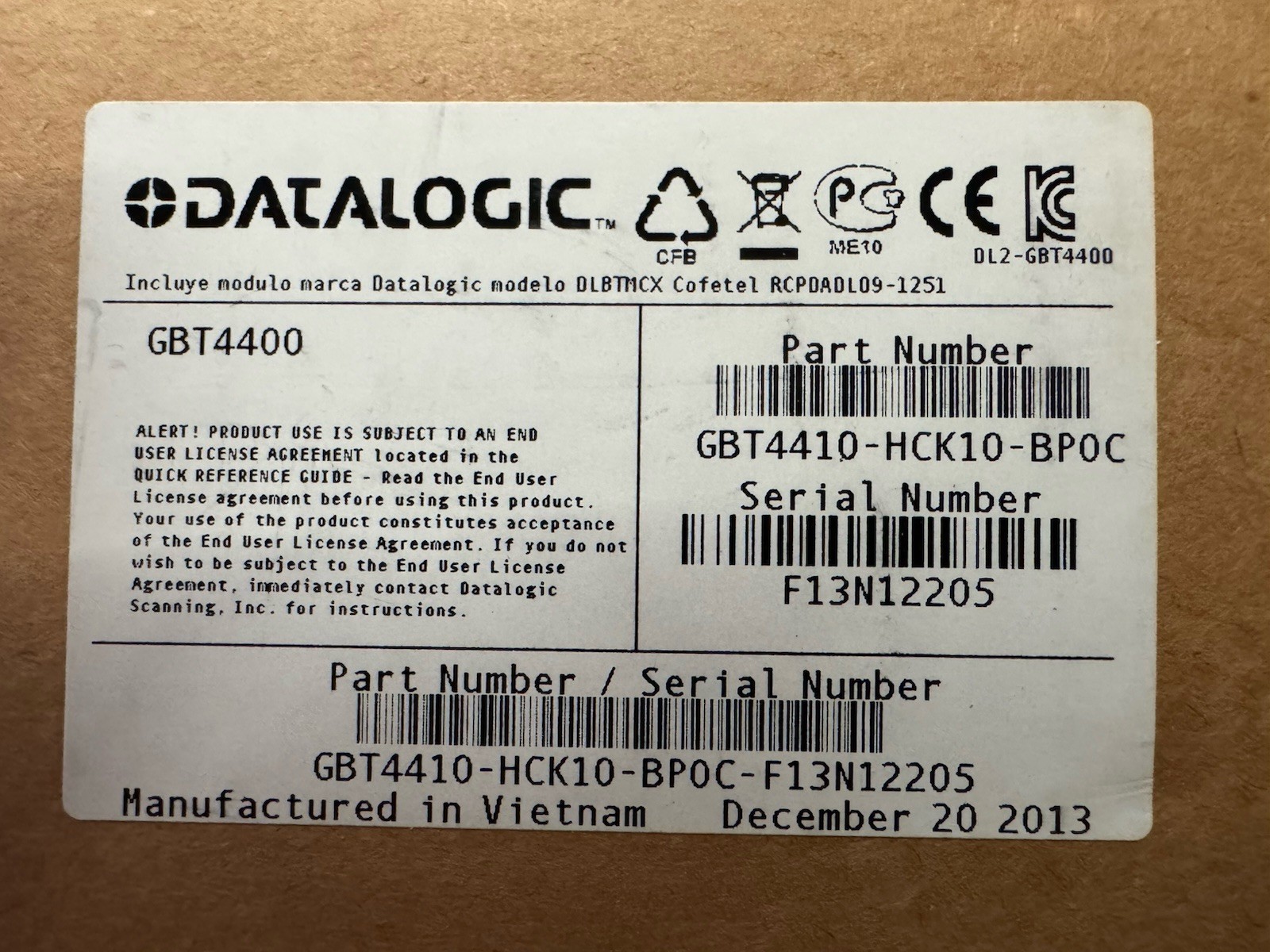 Datalogic GRYPHON Barcode Scanner GBT4400 GBT4410 -HCK10 1D 2D w/ Cradle USB