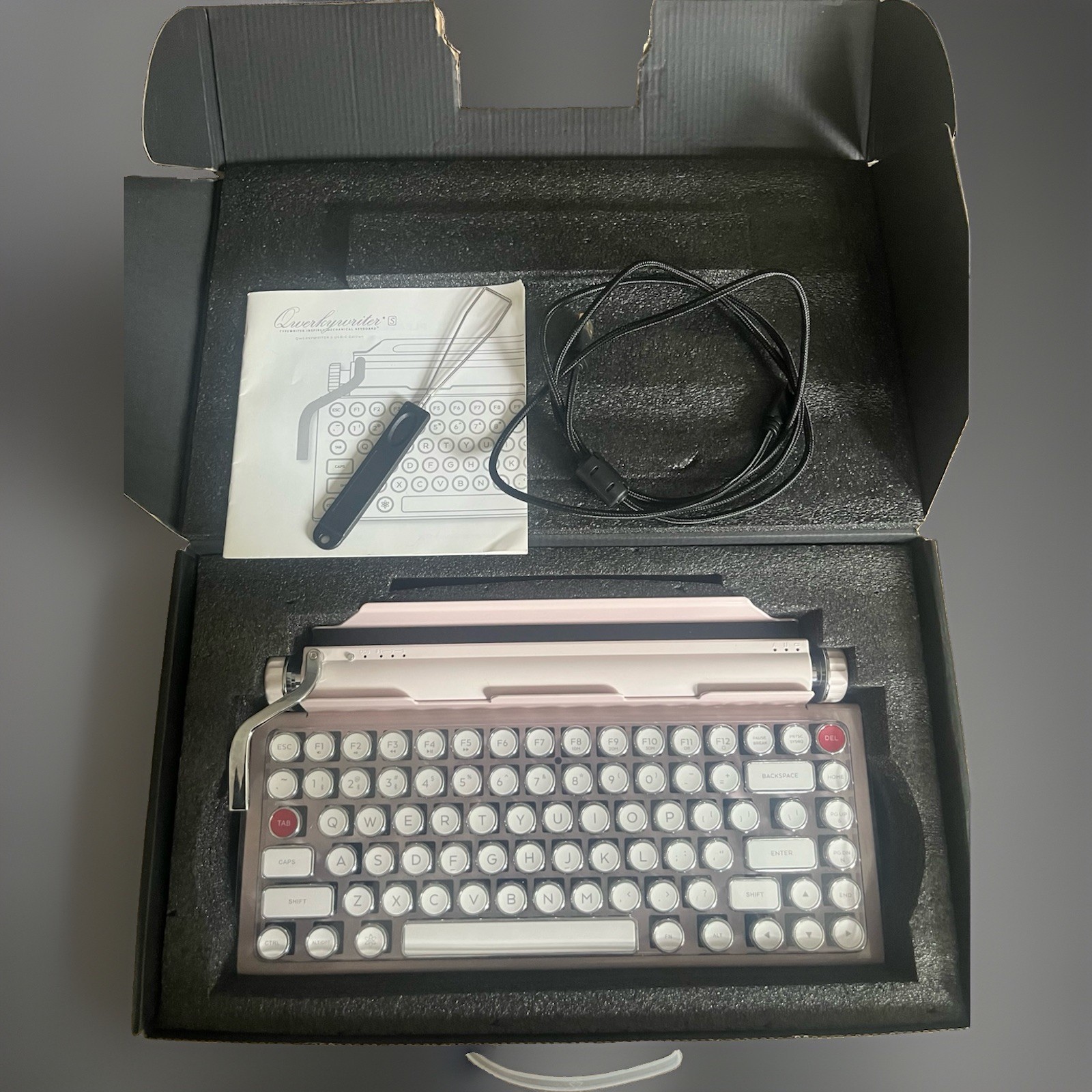 RARE Qwerkywriter S Typewriter Wireless Keyboard USB-C Edition Light Pink Extras