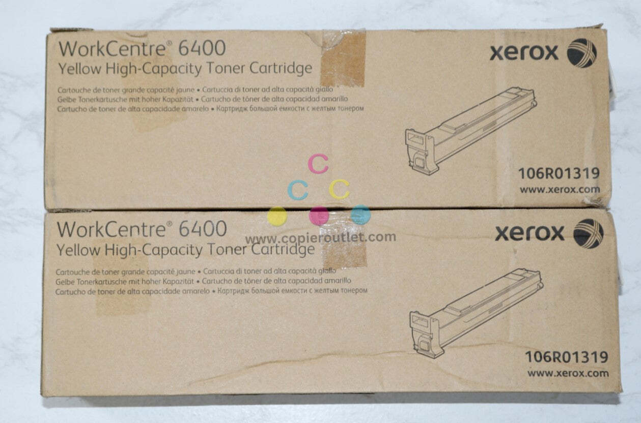 2 New OEM Xerox WorkCentre 6400 Yellow High Capacity Toner Cartridges 106R01319