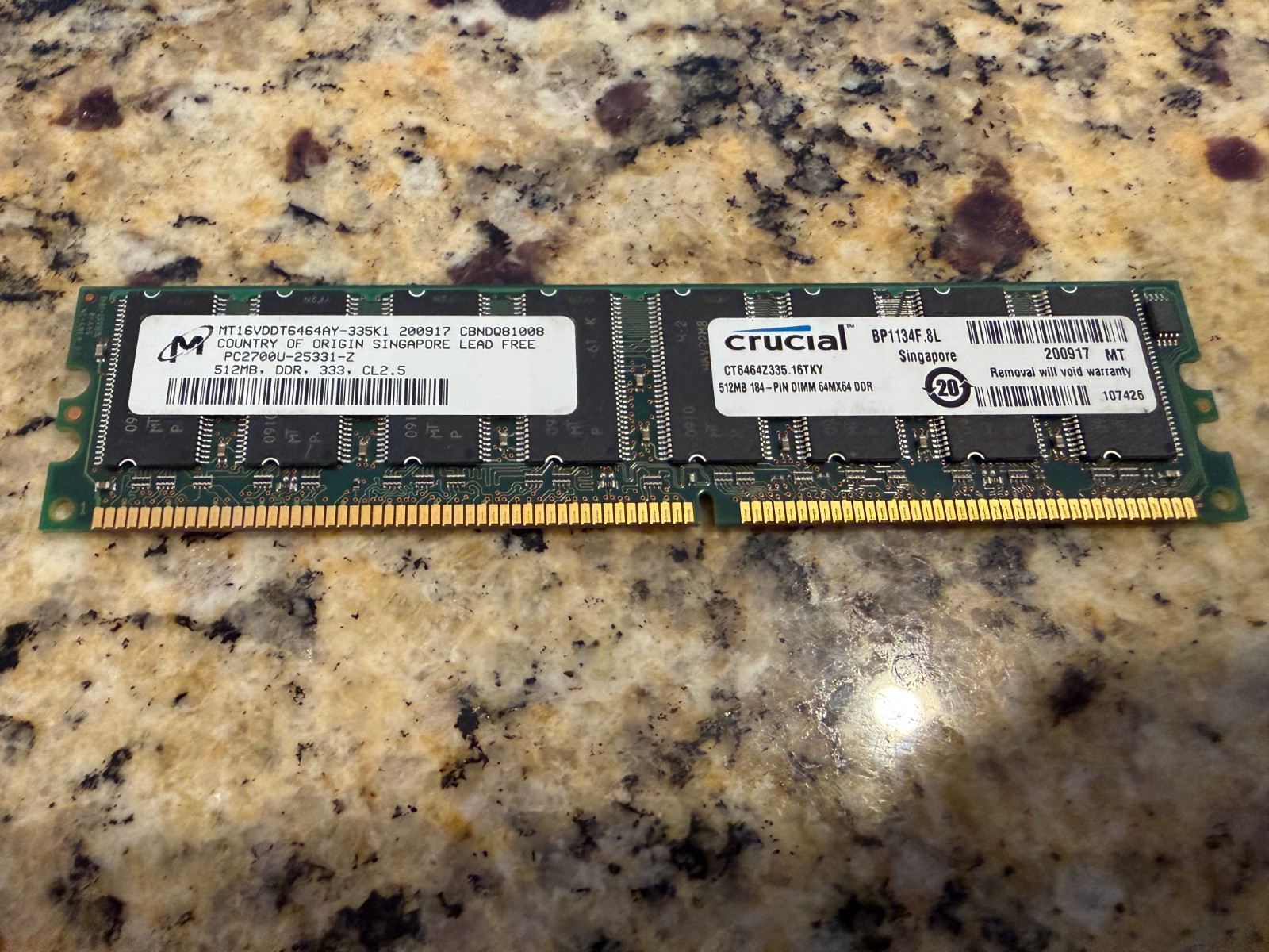 Crucial 512MB DDR-333 PC2700U CL2.5 184-Pin RAM CT6464Z335 Untested