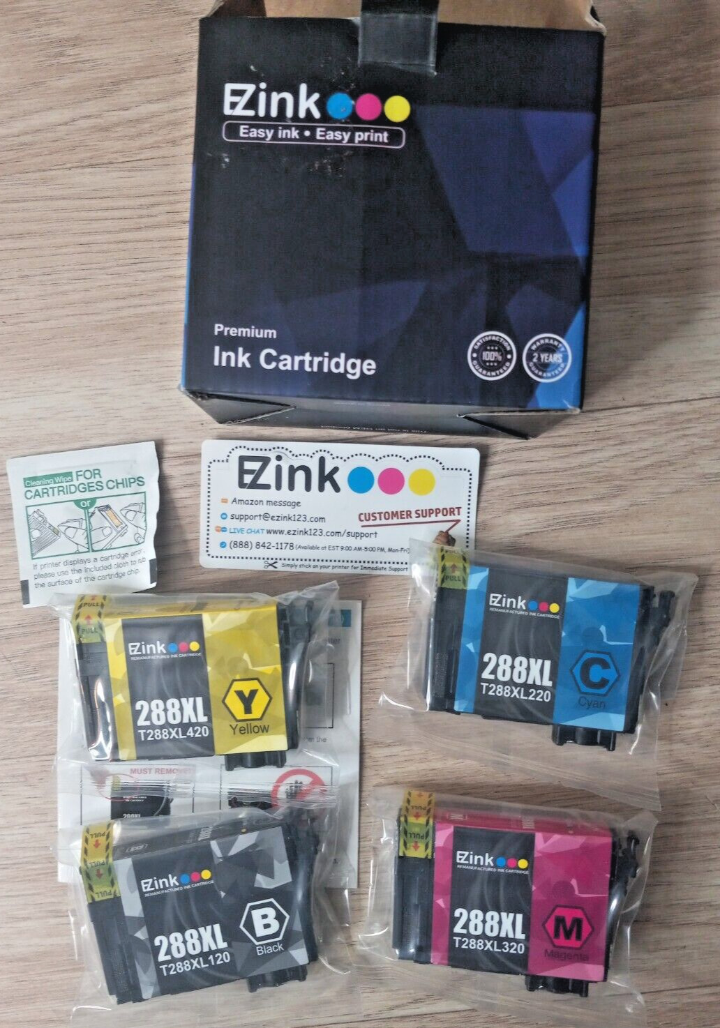EZ ink 288XL 1 Black, 1 Cyan, 1 Magenta and 1 Yellow cartridges