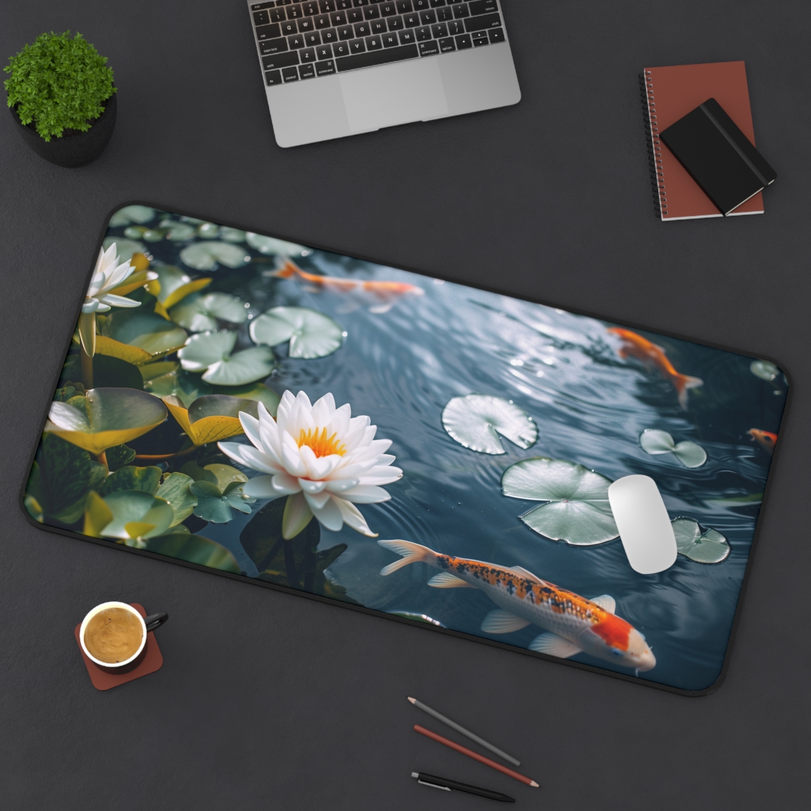 XL Desk mat, Serene Koi Pond, Laptop Desk Mat, Desk Accessories, Mouse Pad