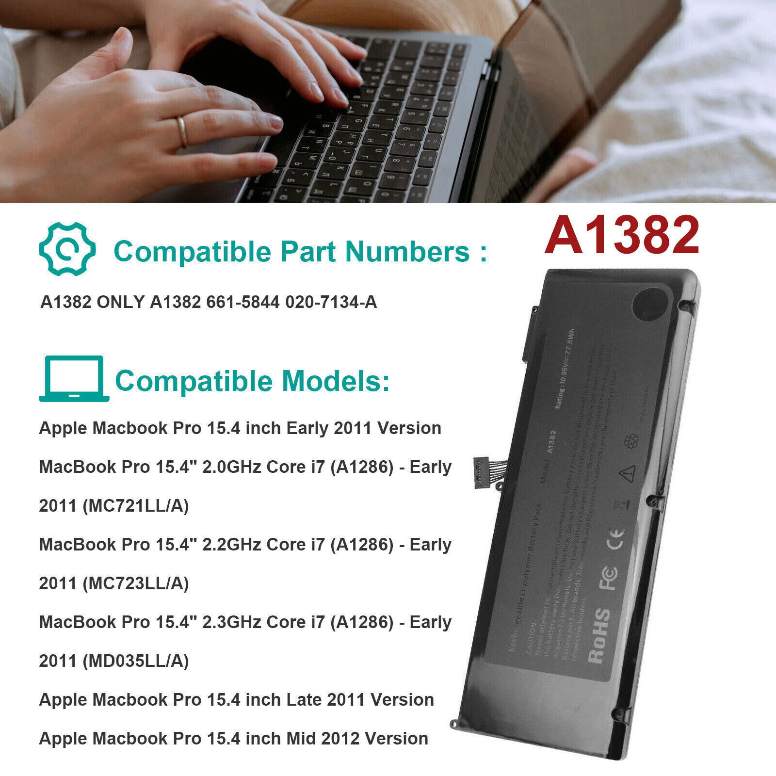 A1321/A1382 Battery for Apple MacBook Pro A1286 2009 2010 2012 Late/Early 2011