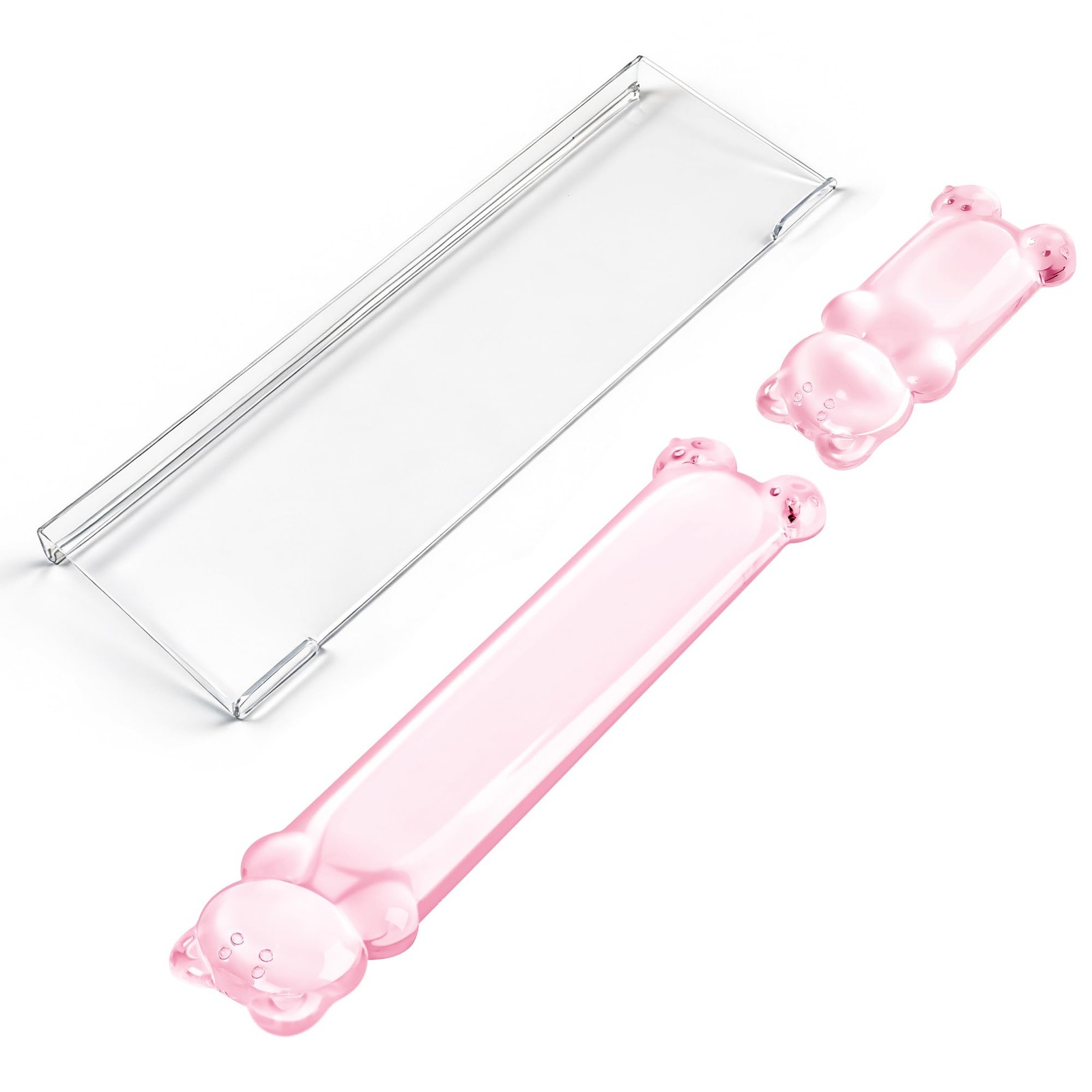 Cute Pink Bear 16.9 Inch Computer Keyboard Stand Gel Wrist Rest Set Support