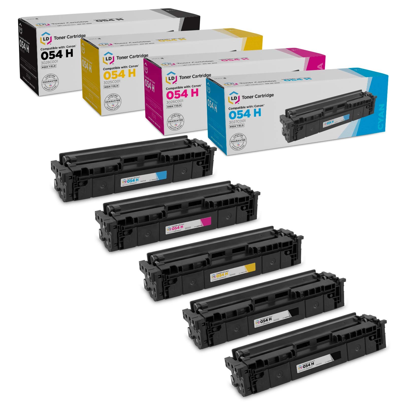 LD Compatible Canon 054H High Capacity Toner: 2 Black 1 Cyan 1 Magenta 1 Yellow