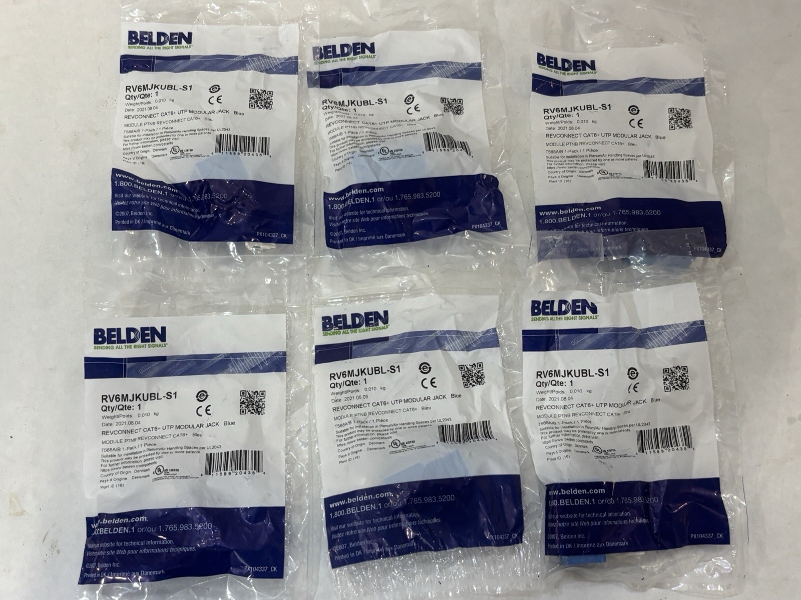 BELDEN RV6MJKUBL-S1 Revconnect CAT6+ UTP Modular Jack Lot of 6