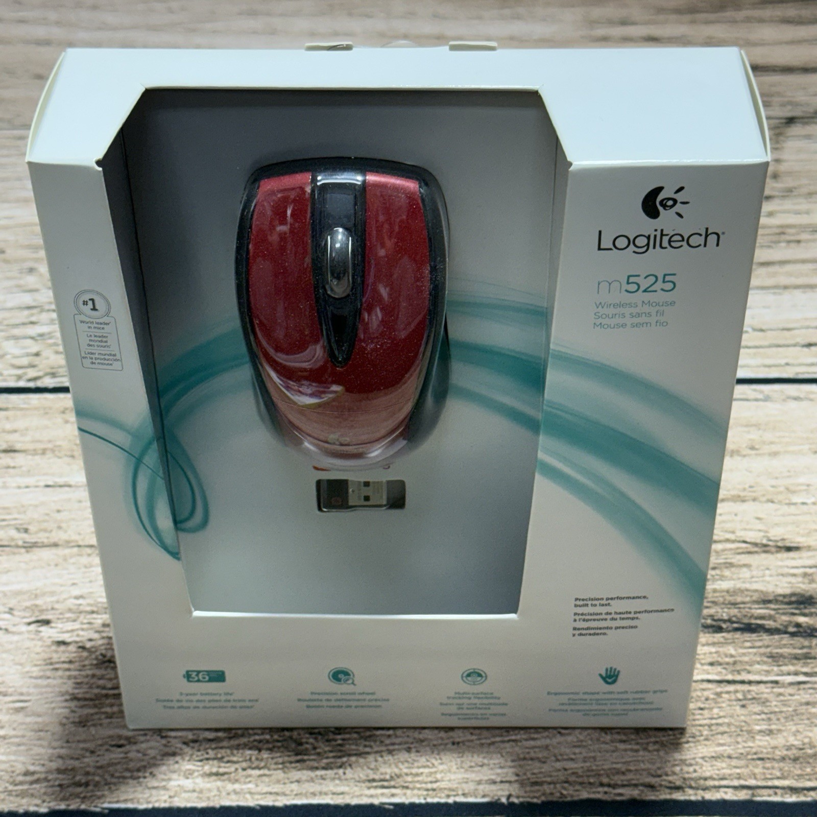 Logitech M525 Wireless Mouse Red 910-002697 w/ Dongle New In Box