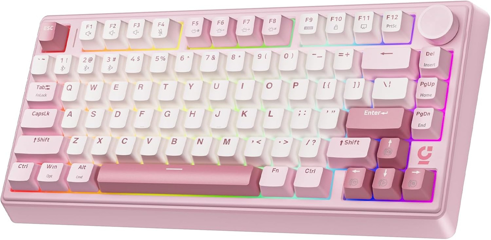 75% Compact Mechanical Keyboard with Knob for Pc/Mac/Laptop-Pink