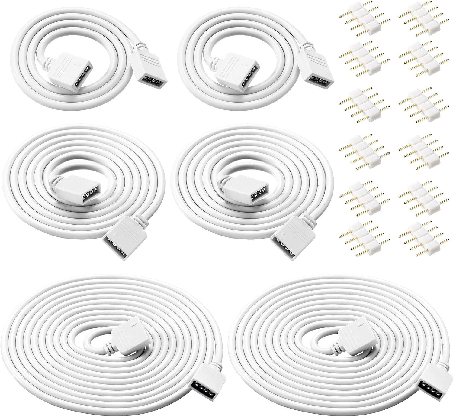 6 Pieces 4 Pin RGB Extension Cable LED Strip Connector Cord Wire Cables Kit with