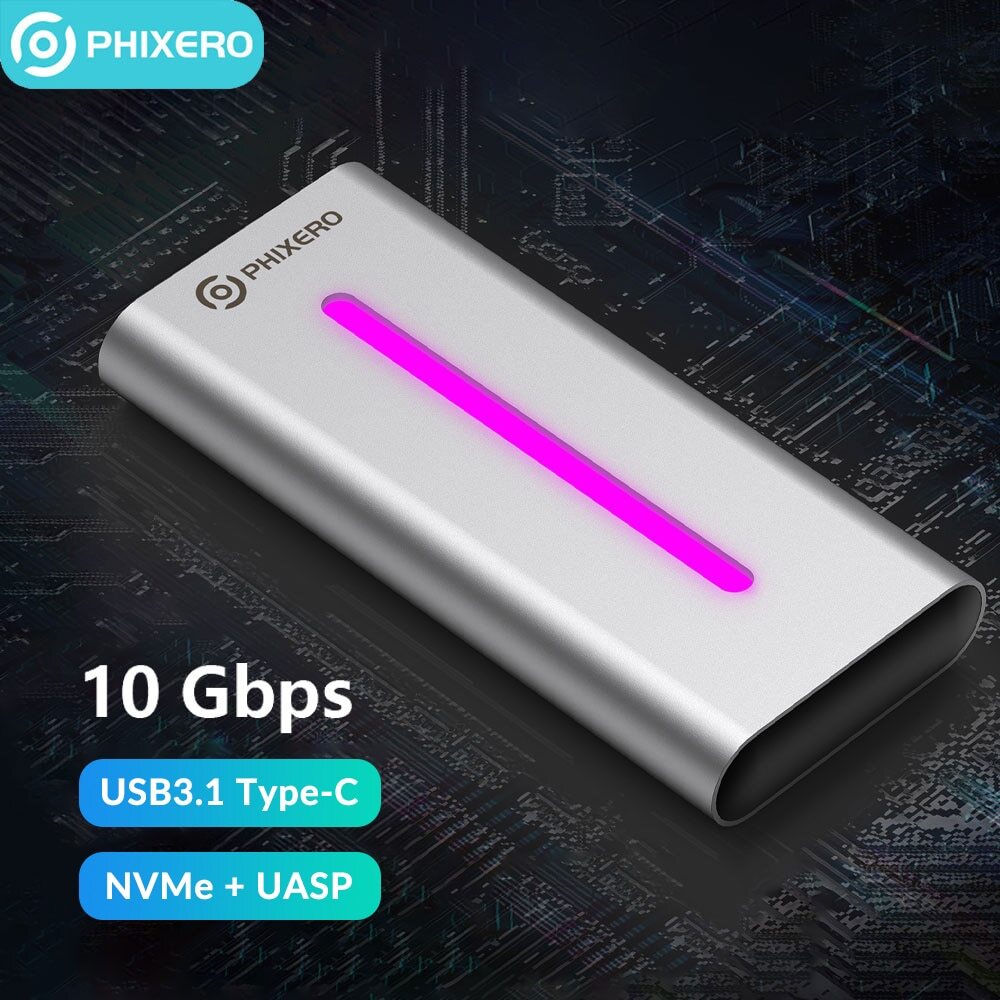 PHIXERO USB 3.2 Gen 2 10Gbps M.2 NVMe Hard Drive Enclosure SSD Enclosure