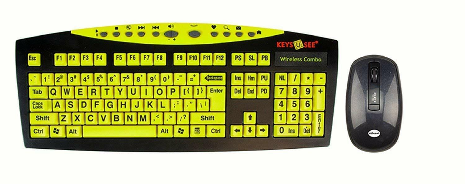 Keys-U-See Wireless with Mouse black keyboard with yellow keys