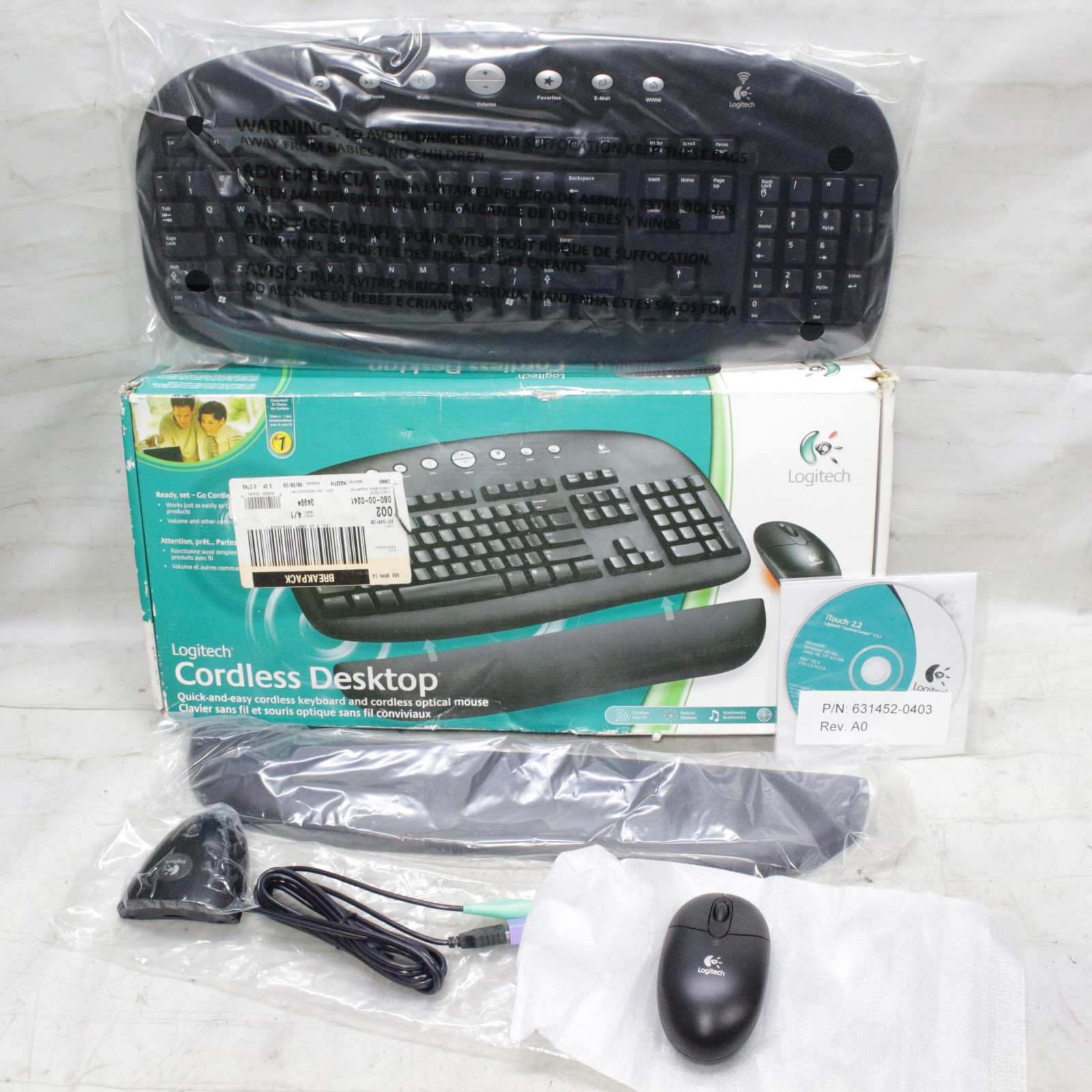 Logitech Cordless Desktop Wireless Keyboard Mouse Combo Optical PS2 Receiver