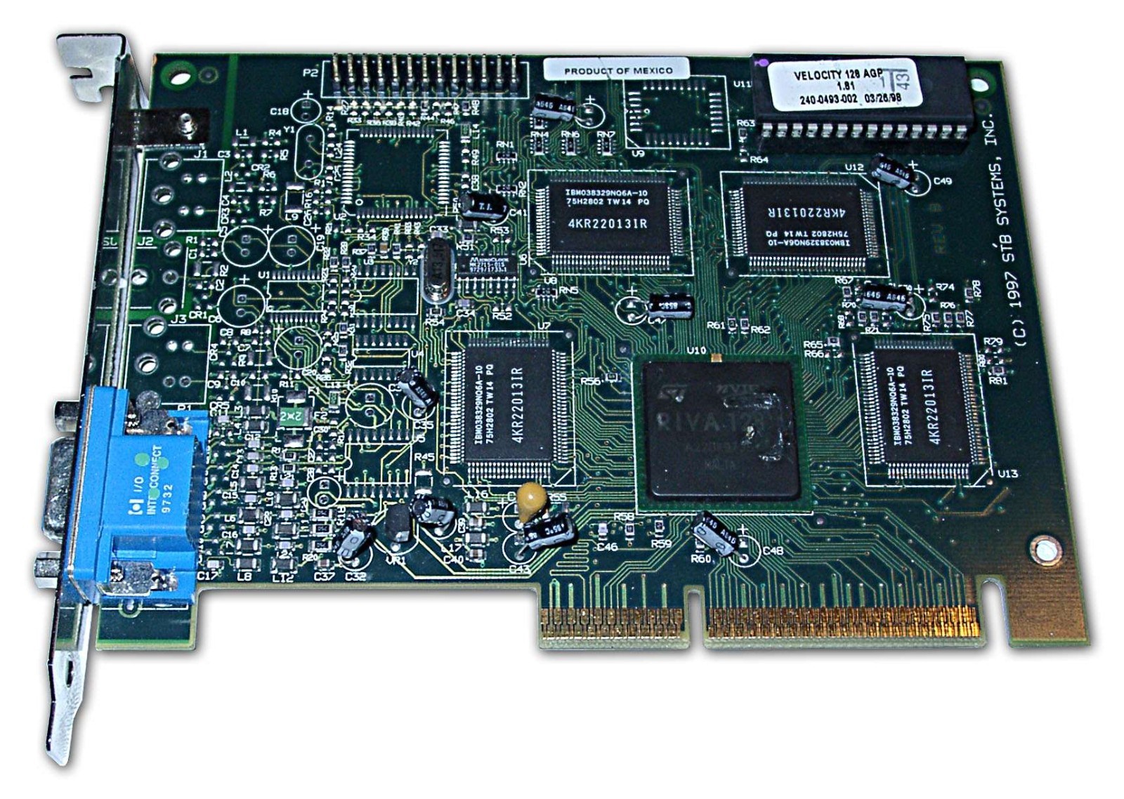 Dell 1394C STB Velocity Riva 128 AGP VGA Video Card 1X0-0637-005 Tested Working
