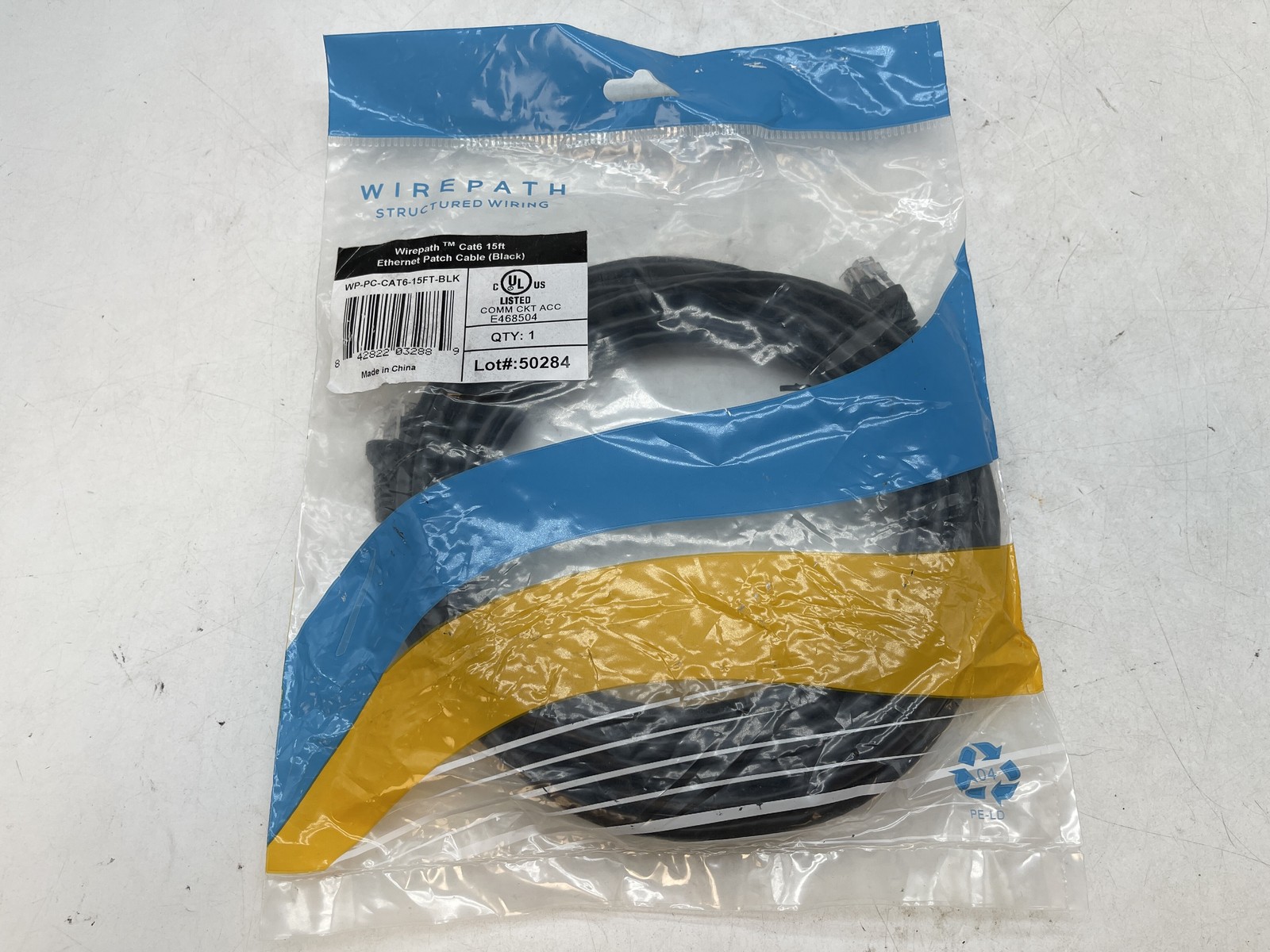 NEW- Wirepath Cat6 15ft Ethernet Patch Cable Black WP-PC-CAT6-15FT-BLK -Free S/H