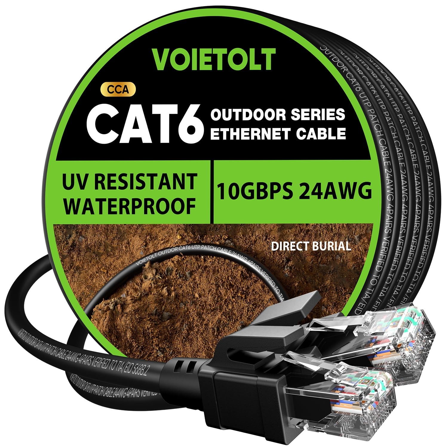 Cat 6 Outdoor Ethernet Cable 300ft 10Gbps Waterproof Direct Burial UV Jacket