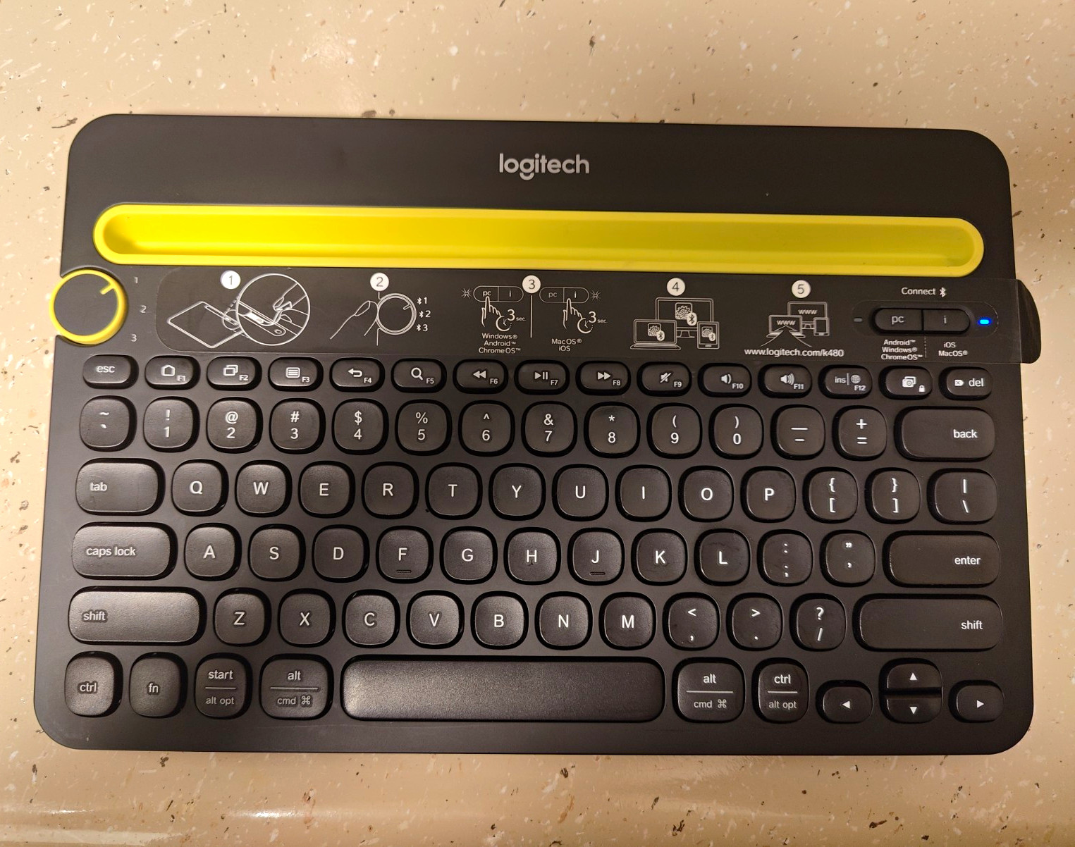 Logitech K480 Multi-Device Bluetooth Wireless Compact Keyboard Black/Yellow