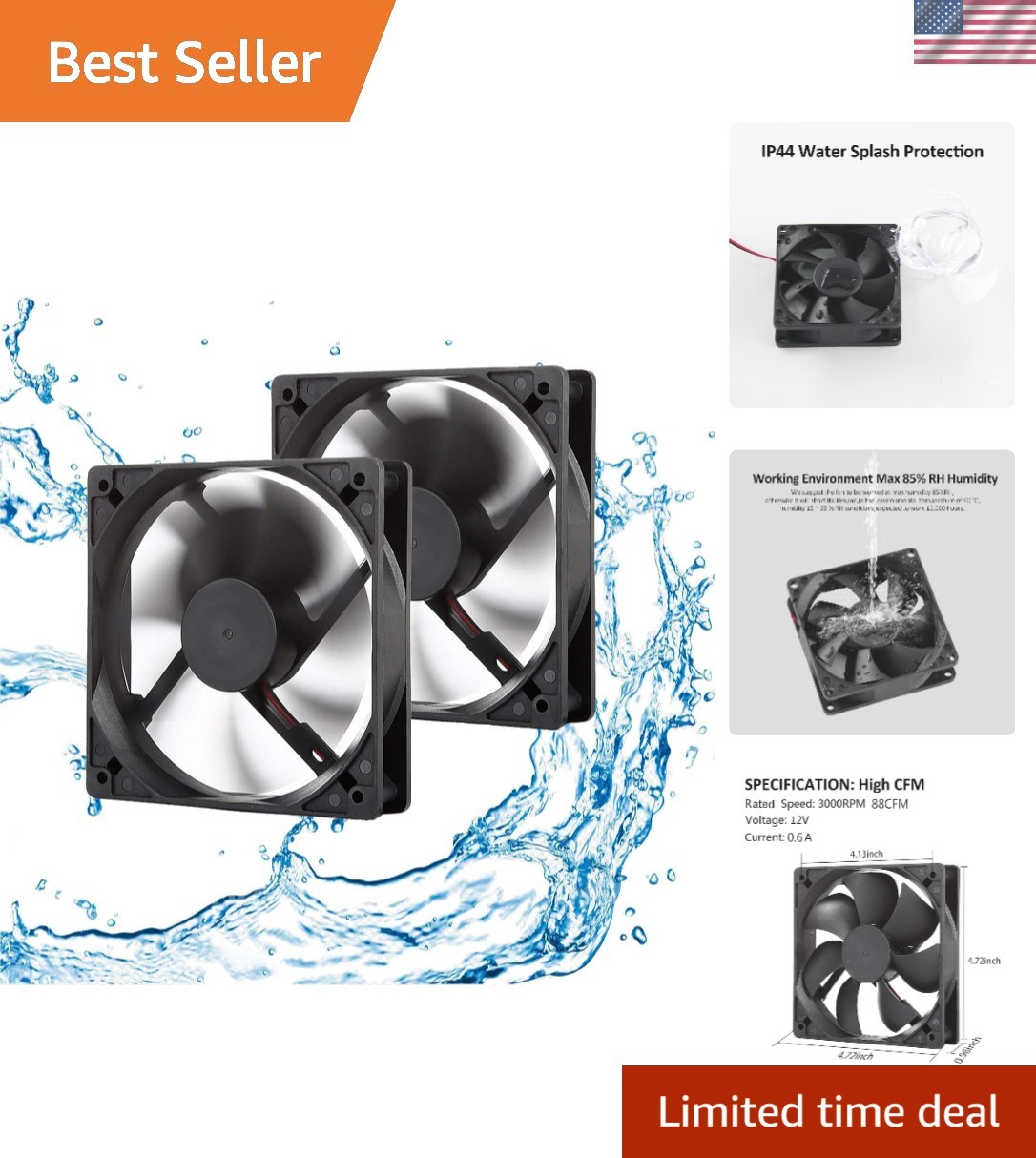 Durable Moisture-Proof 12V Fan, 2-Pack - Efficient Cooling for Electronics & RVs