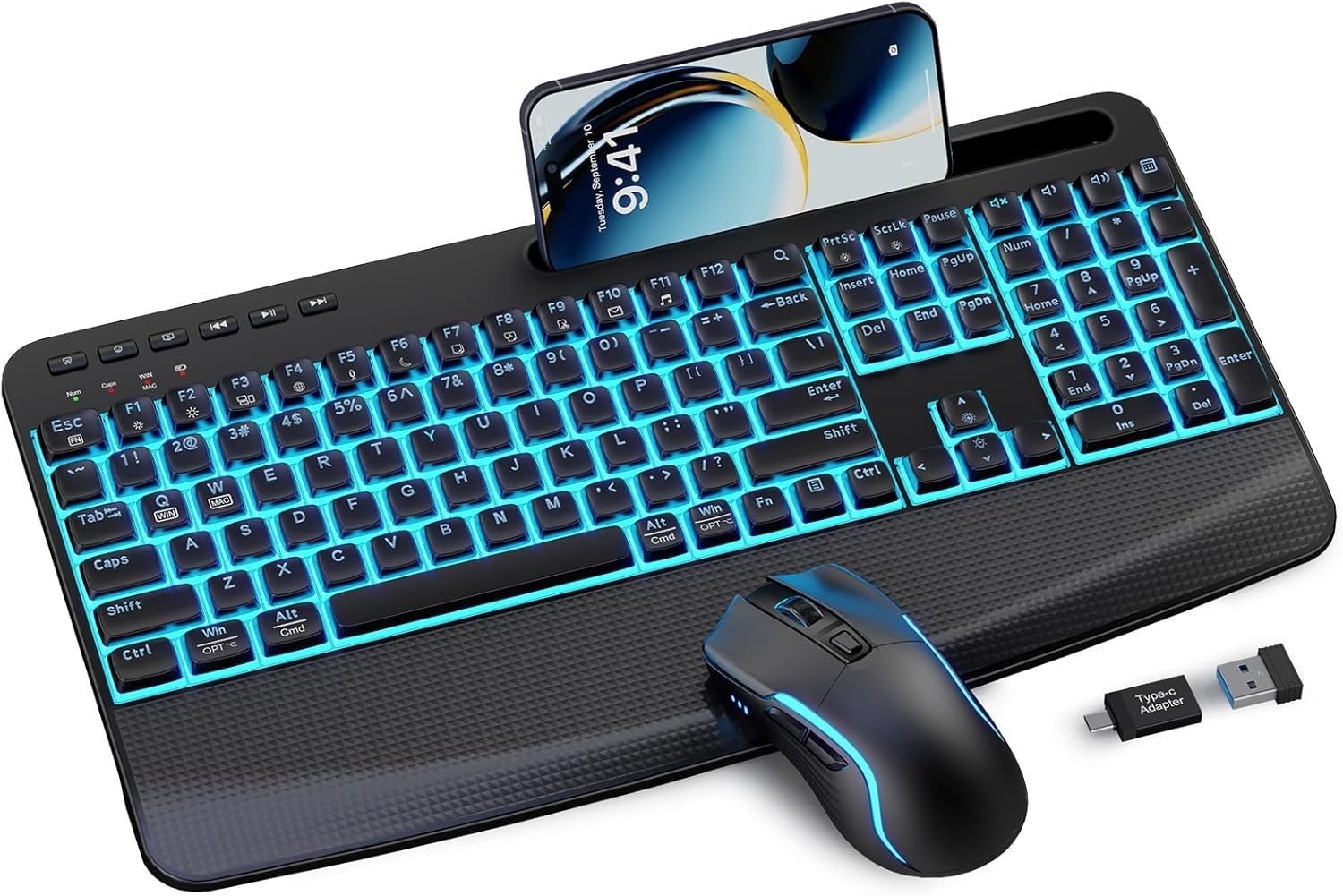 Wireless Keyboard and Mouse Combo,SABLUTE KM25Pro Rechargeable Backlit Ergonomic