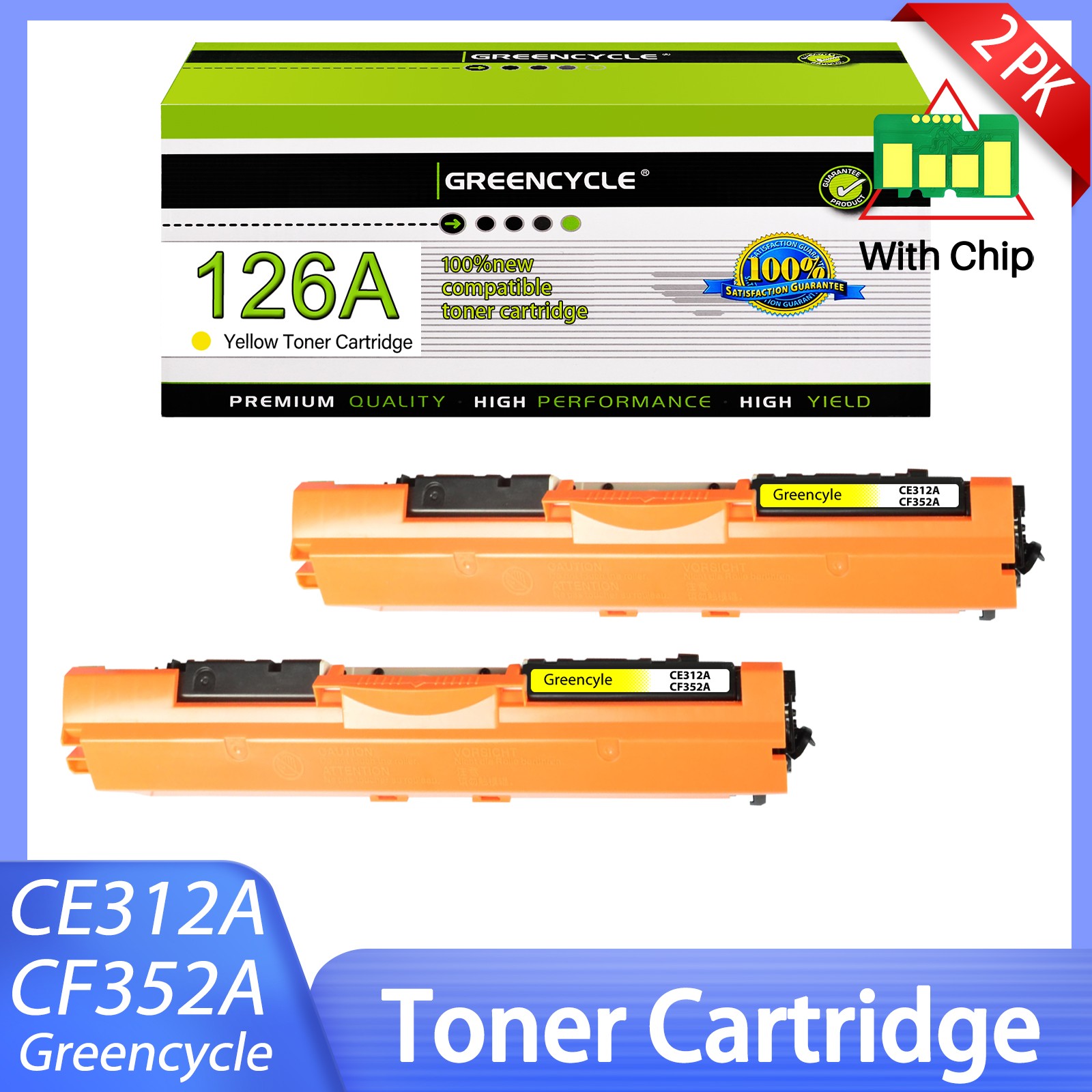 2PK 126A CE312A Yellow Toner for HP Color Laserjet CP1020 CP1025 CP1025nw M275
