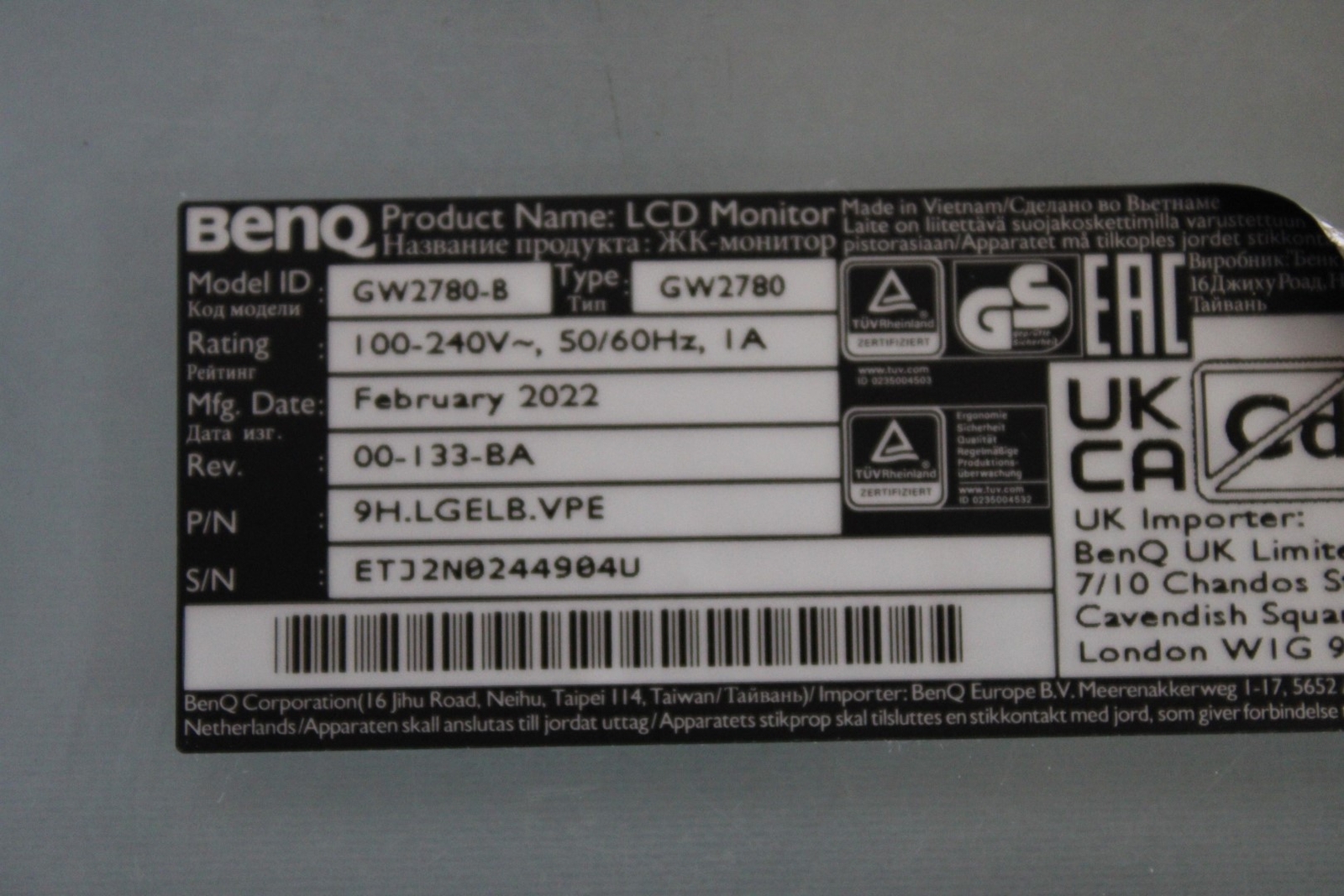 BENQ GW2780-B MONITOR POWER SUPPLY BOARD + MOTHERBOARD