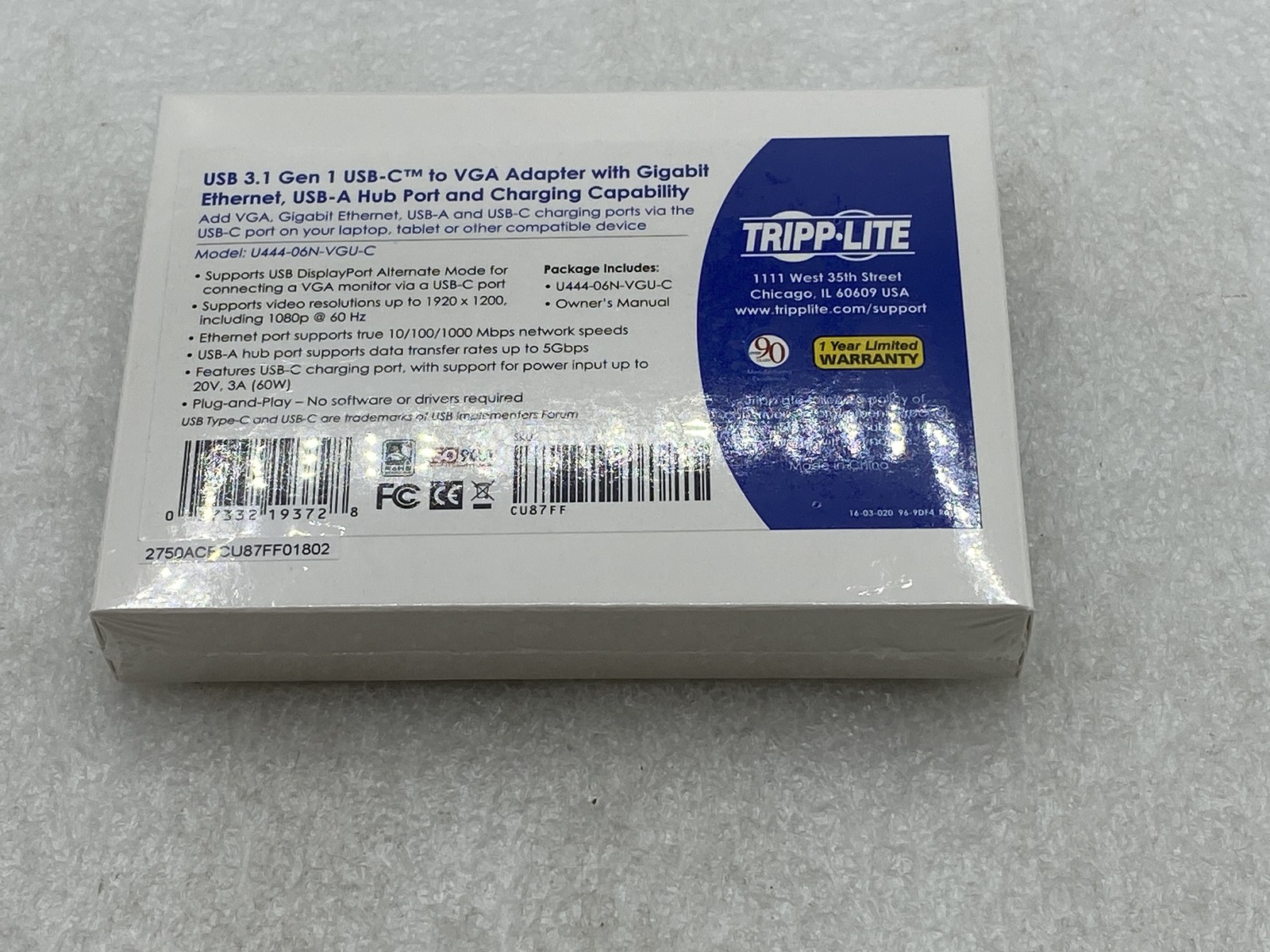 SEALED Tripp Lite USB 3.1 USB C to VGA Adapterw/Gigabit Ethernet USB-A Hub Port
