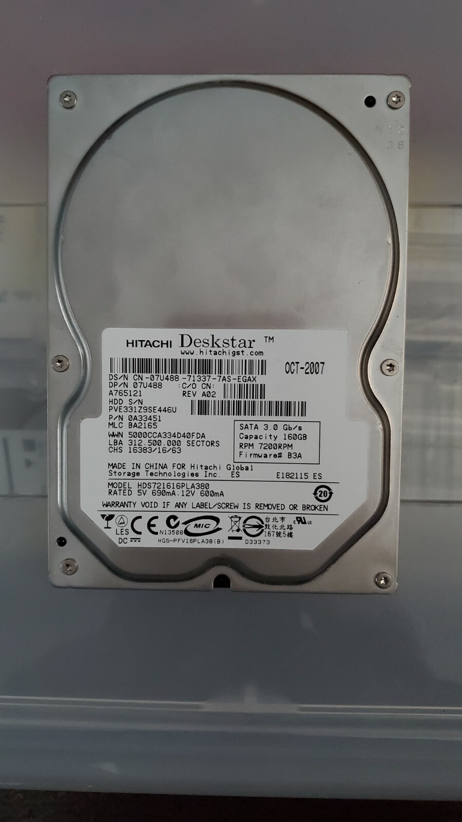 Hitachi HDS721616PLA380 MLC BA2358 PN 0Y30019 SATA 160GB 3.5" HD