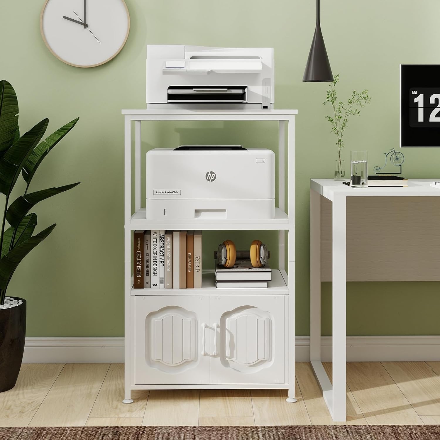 4 Tier Printer Stand File Cabinet w/Adjustable Open Shelves White Filling