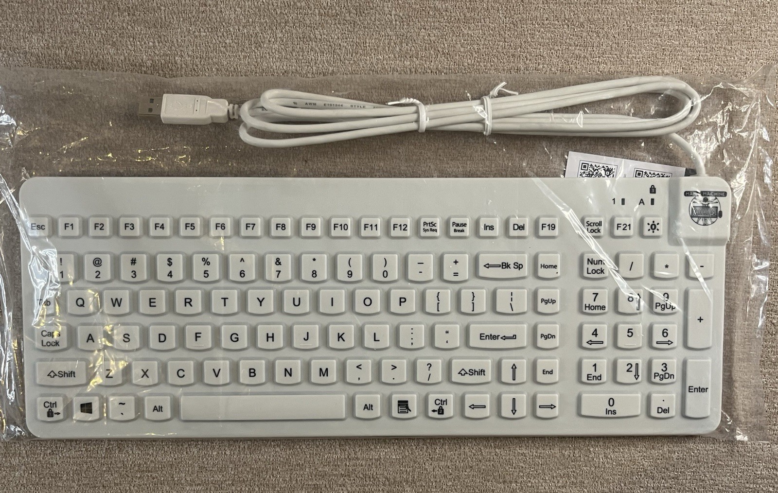 Man & Machine Cool Keyboard Compact Wired USB White Lockable Disinfectable