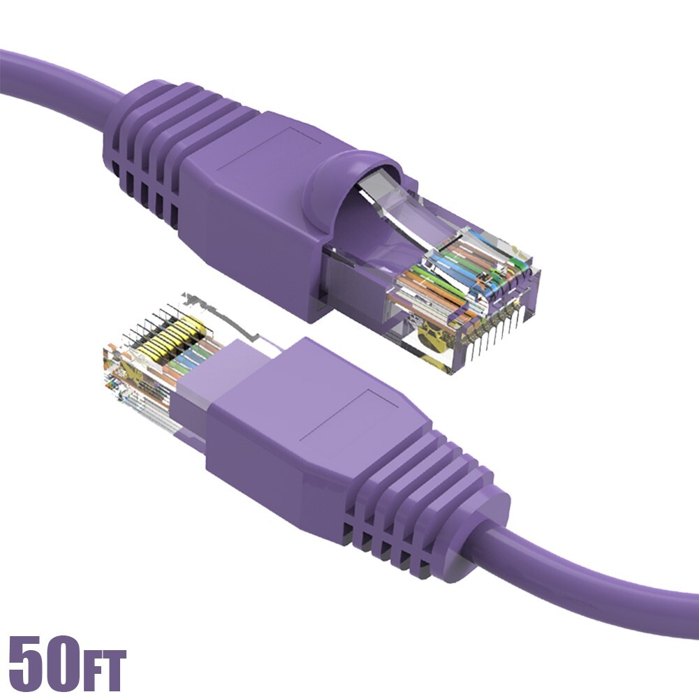 50FT Cat6A RJ45 Ethernet LAN Network UTP Patch Cable Copper Gold 24AWG Purple