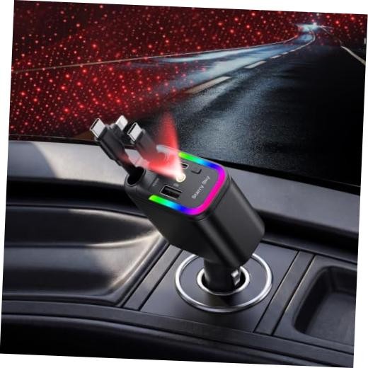 5 in 1 Retractable Car Charger with Starlight, 120W Black(with Starlight)