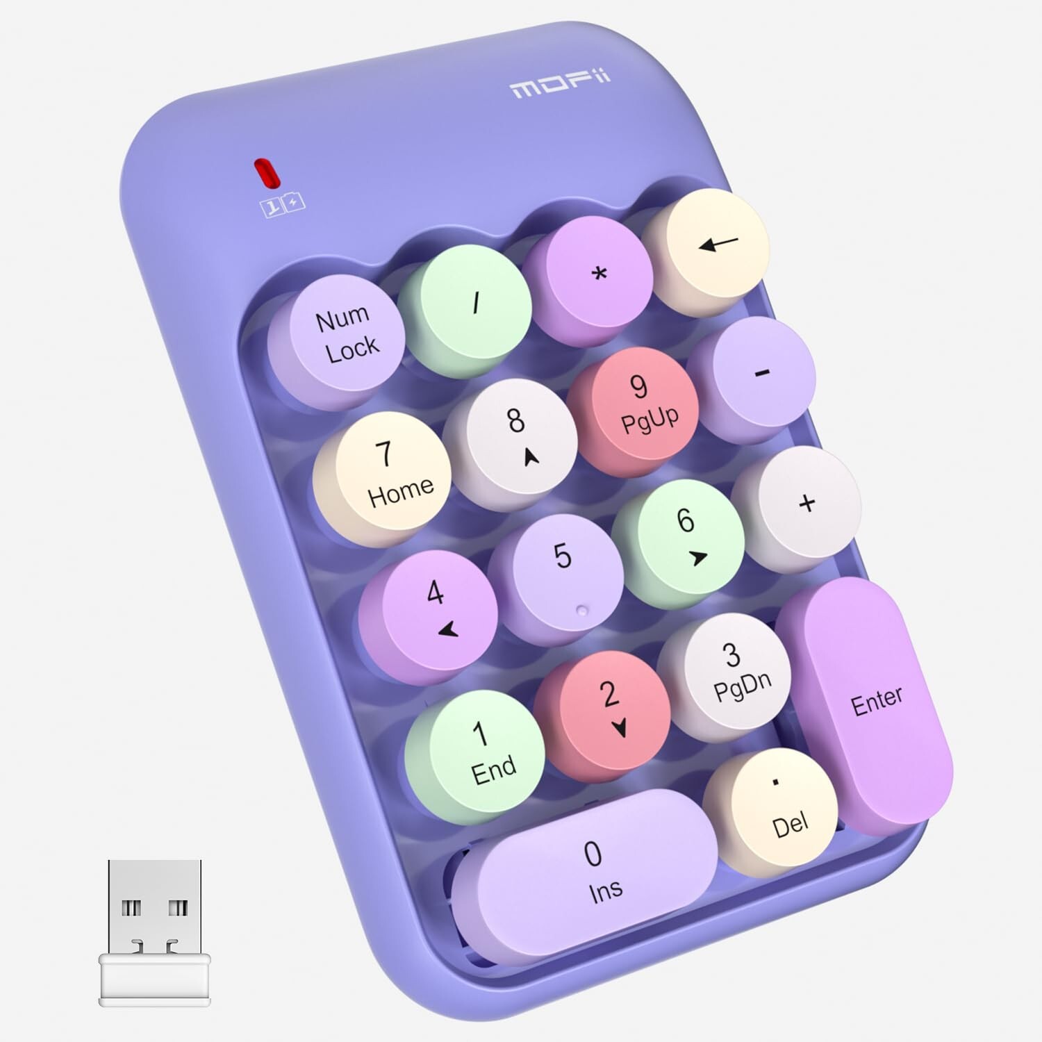 MOFII Wireless Number Pads - Purple Numeric Keypad 18 Keys USB 2.4G Round Key...