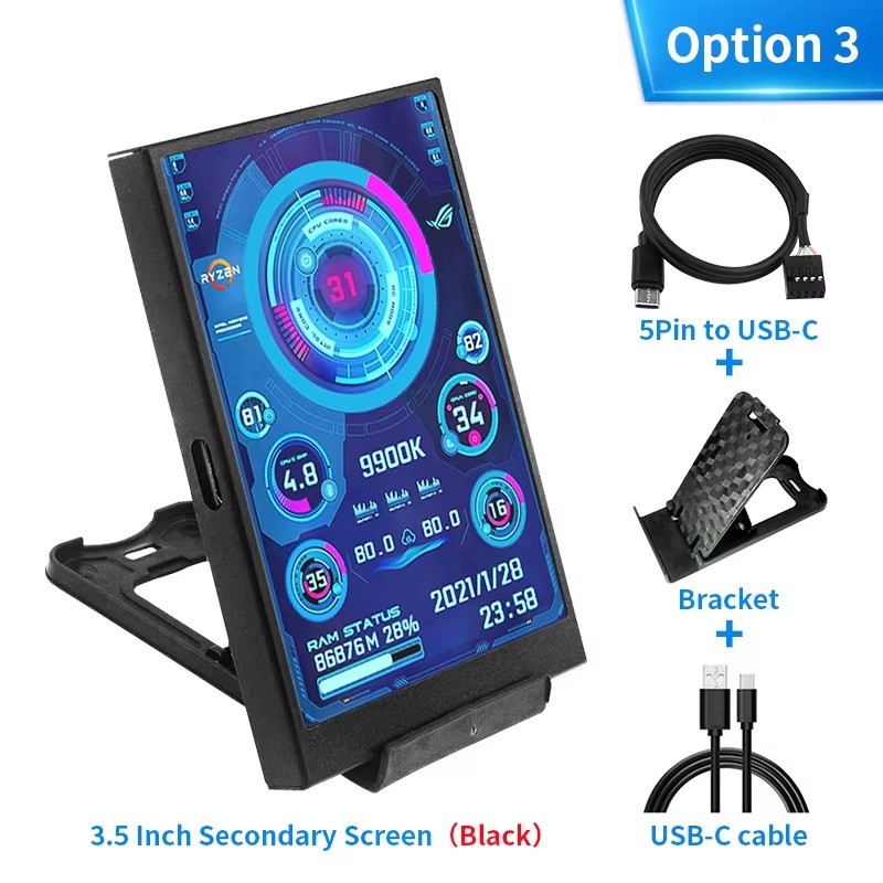 Caturda 3.5in IPS USB-C Secondary Screen Monitor for Windows PC DIY