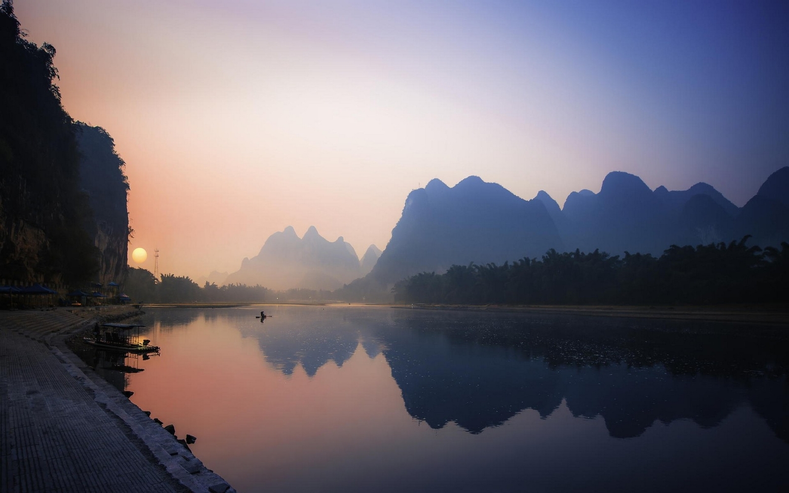 Landscape nature reflection river mountains mist china Custom Gaming Mat Desk