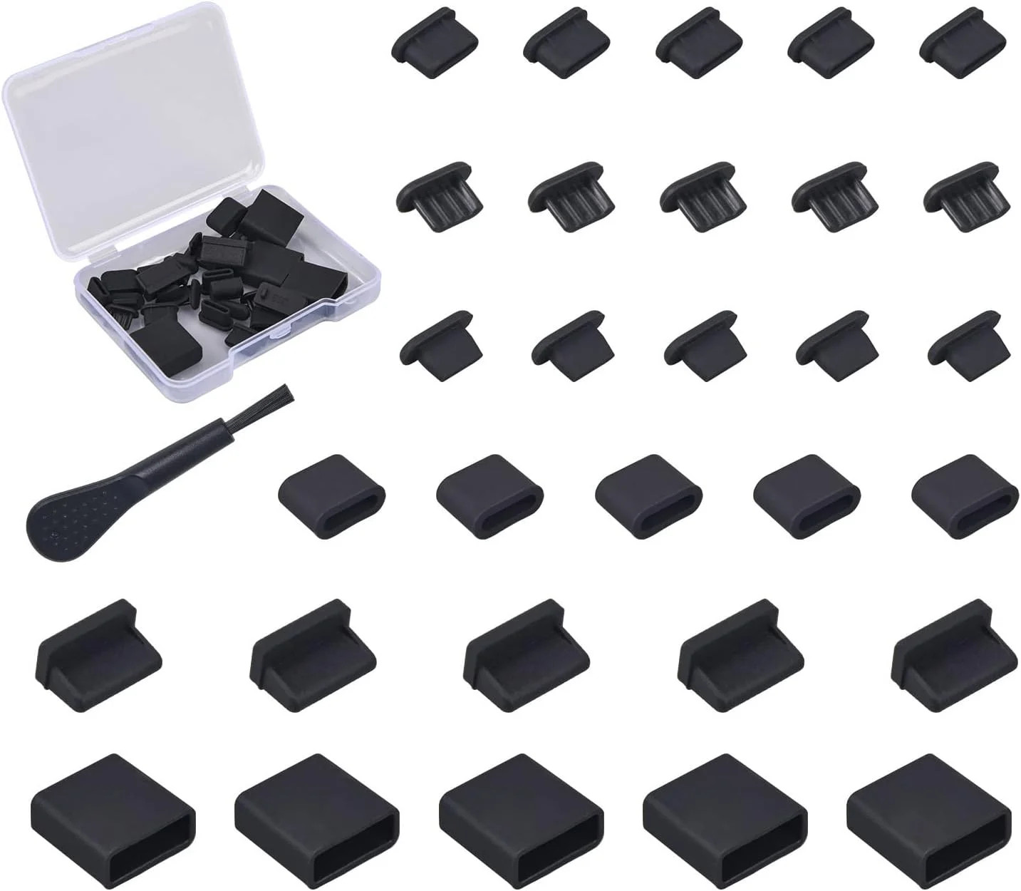 30x USB Dust Cover Port Plugs, 6 Types Silicone USB Cap Port Stopper for USB Typ