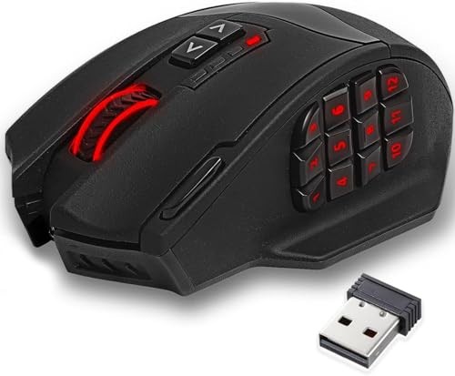 RED SAMURAI Gaming Mouse Wireless and Wired Compatible 2.4GHz MMO Mouse with