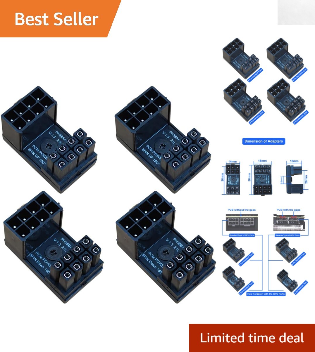 Versatile 8 Pin GPU VGA PCIe U-Turn Adapter - Standard & Reverse Types Included