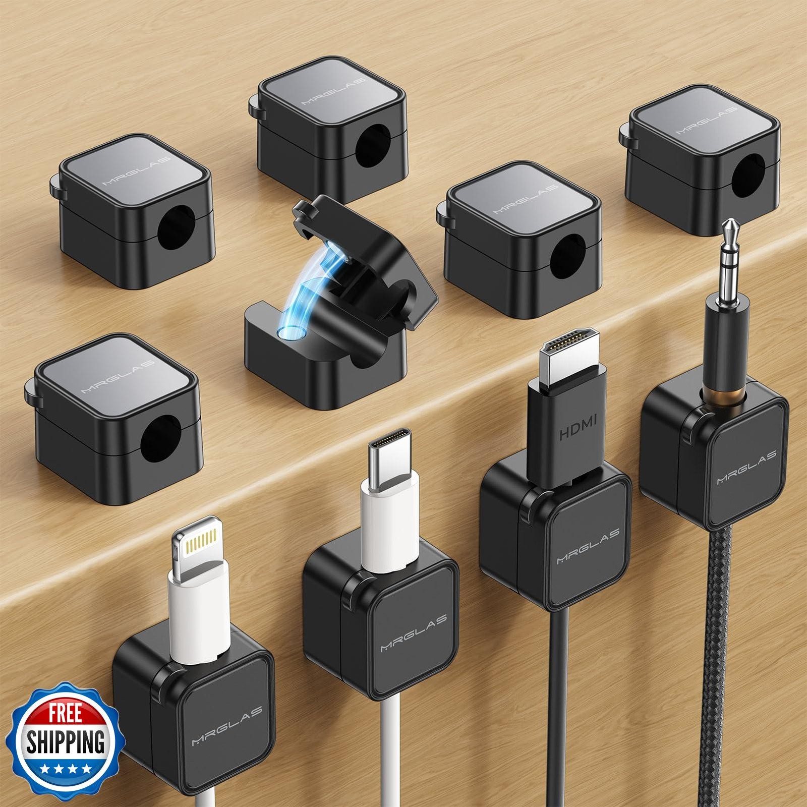MRGLAS 10-Pack Magnetic Cable Management Cord Organizer,[1s Lock] Cable Holde
